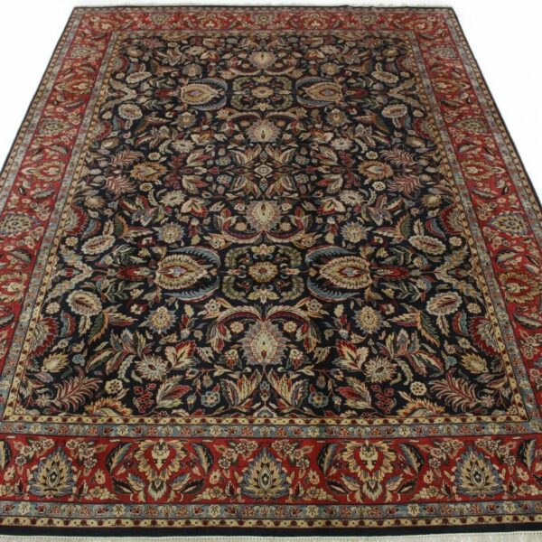 **Klassischer Orientteppich Ziegler Blau 380x280 cm – Florales Design mit breiter roter Bordüre, handgeknüpft, Perserteppich**