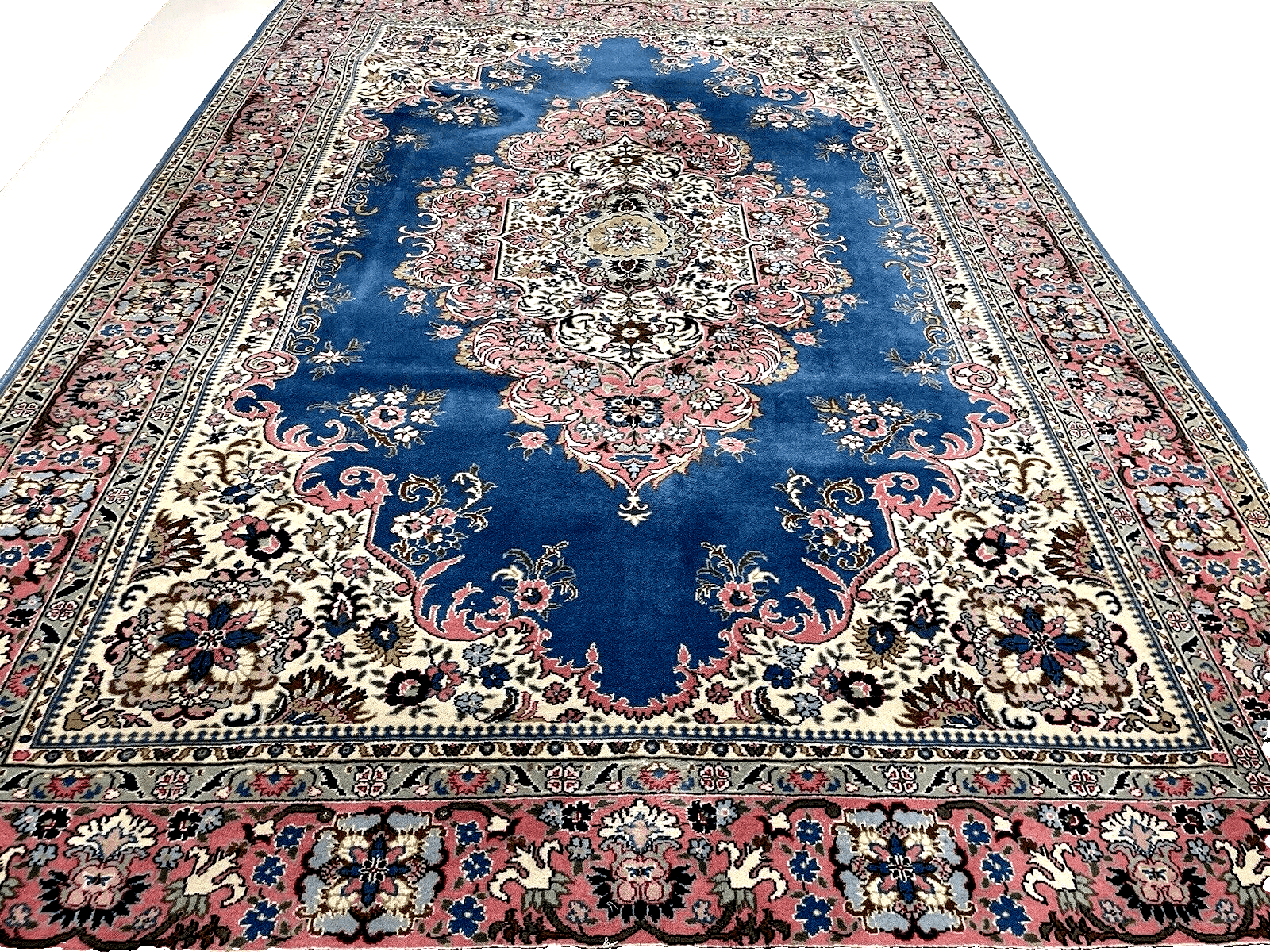 Perserteppich 310x210cm – Top Qualität, handgeknüpft, reiner Schurwolle, Türkis, Bordüre, traditionelles Design, handgeknüpft