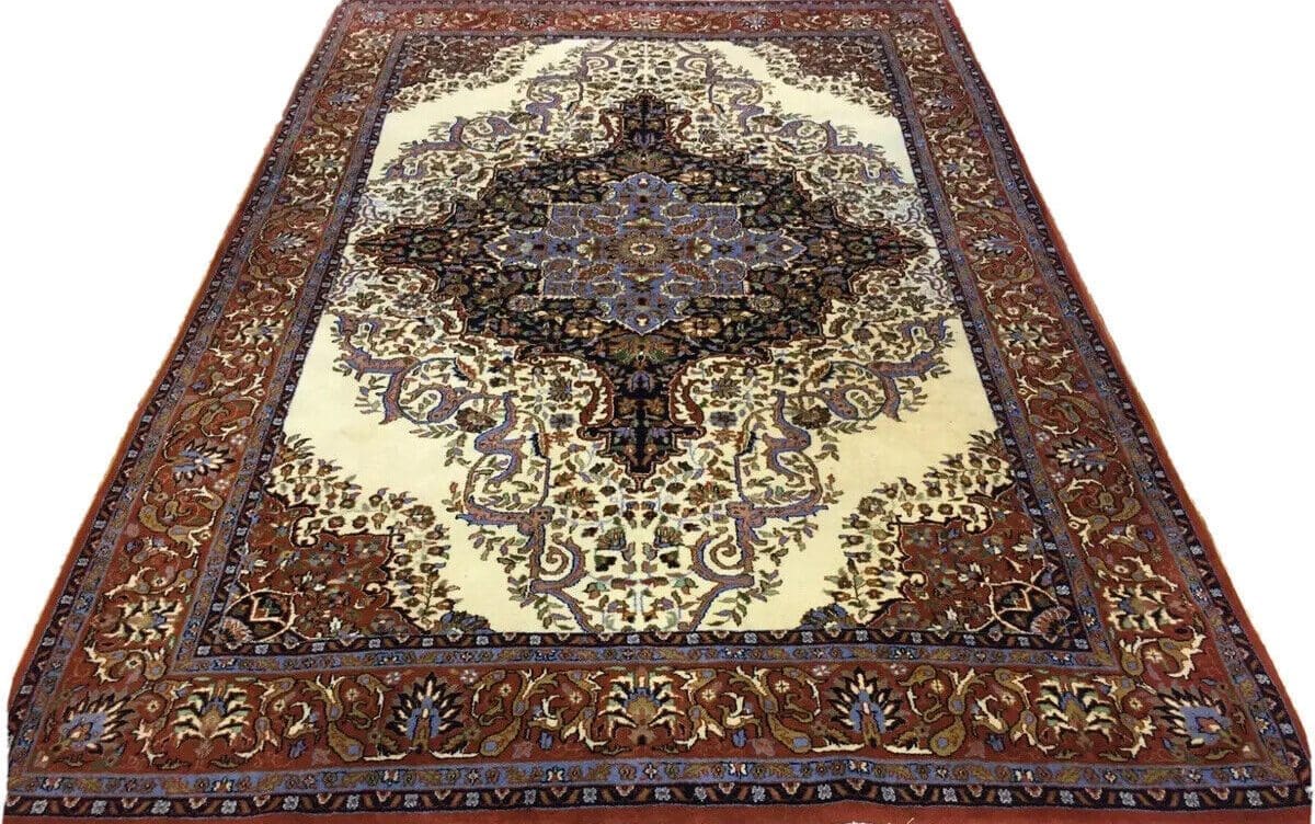 Wunderschöner Sarough Teppich Beige 300x200 cm - 100% handgeknüpft, klassische Knotenzahl, aus reiner Schurwolle - Perserteppich handgeknüpft