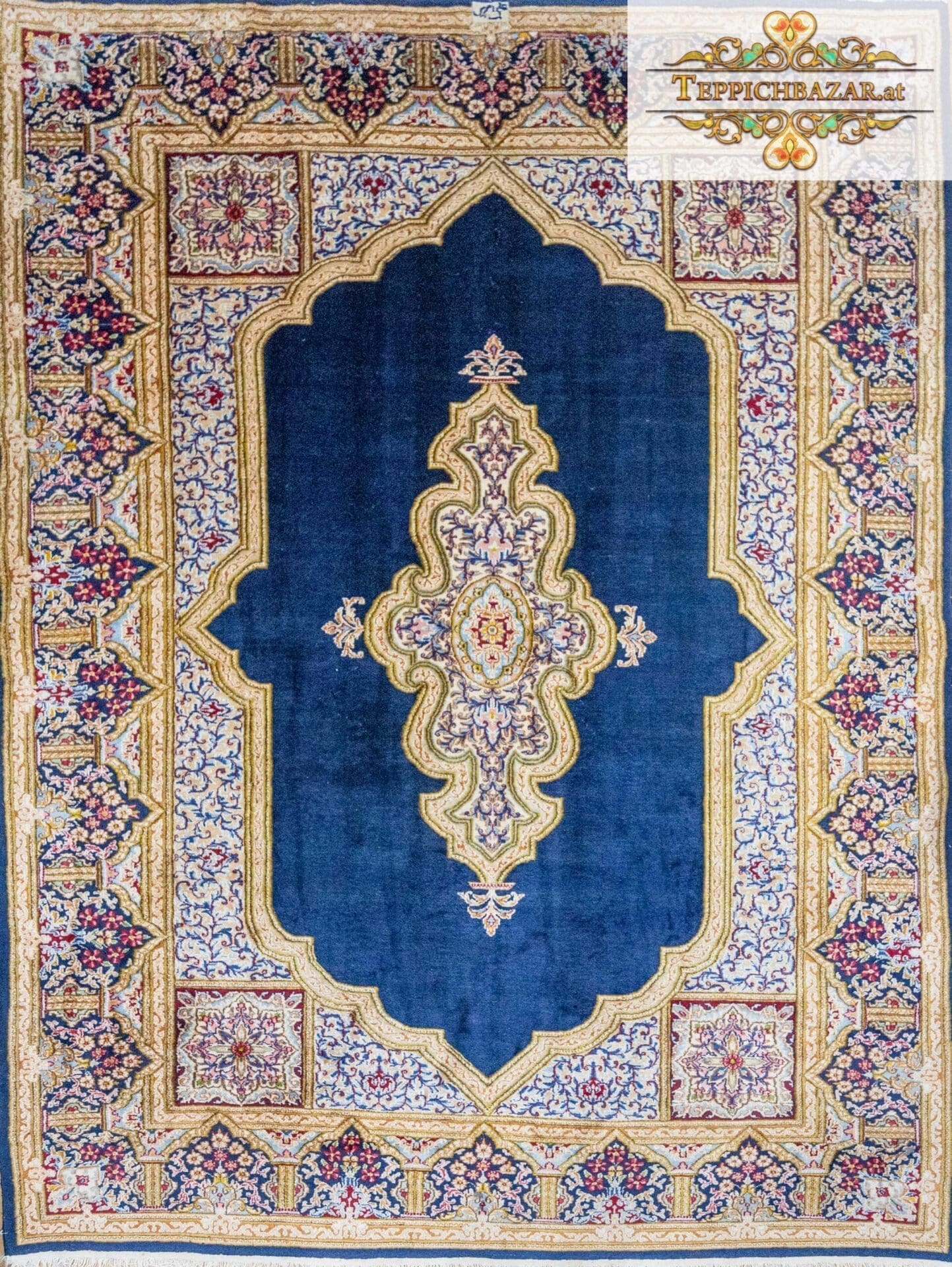 W1 (#391) 349x249cm ECHT ORIGINAL Kirman Handgeknüpfter Perserteppich Blau