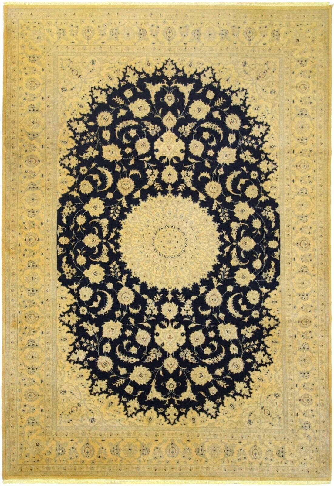 Handgeknüpfter Nain 9 La Fein Perserteppich 317 x 208 cm – Edler goldfarbener Orientteppich mit komplexen Mustern