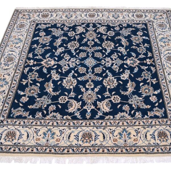 **Handgeknüpfter Perserteppich Nain 196 x 196 cm – 300.000 Knoten – Floralmotiv in Royalblau – Neu – Handgeknüpft**