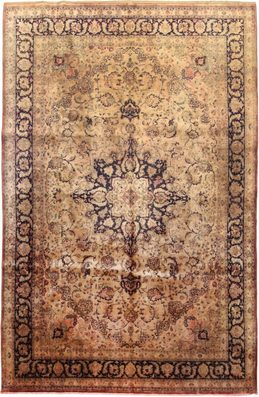 **Vintage Handgeknüpfter Perserteppich Ghom – Reine Seide – 300 cm x 191 cm – Hohe Knotenzahl – Handgeknüpft**
