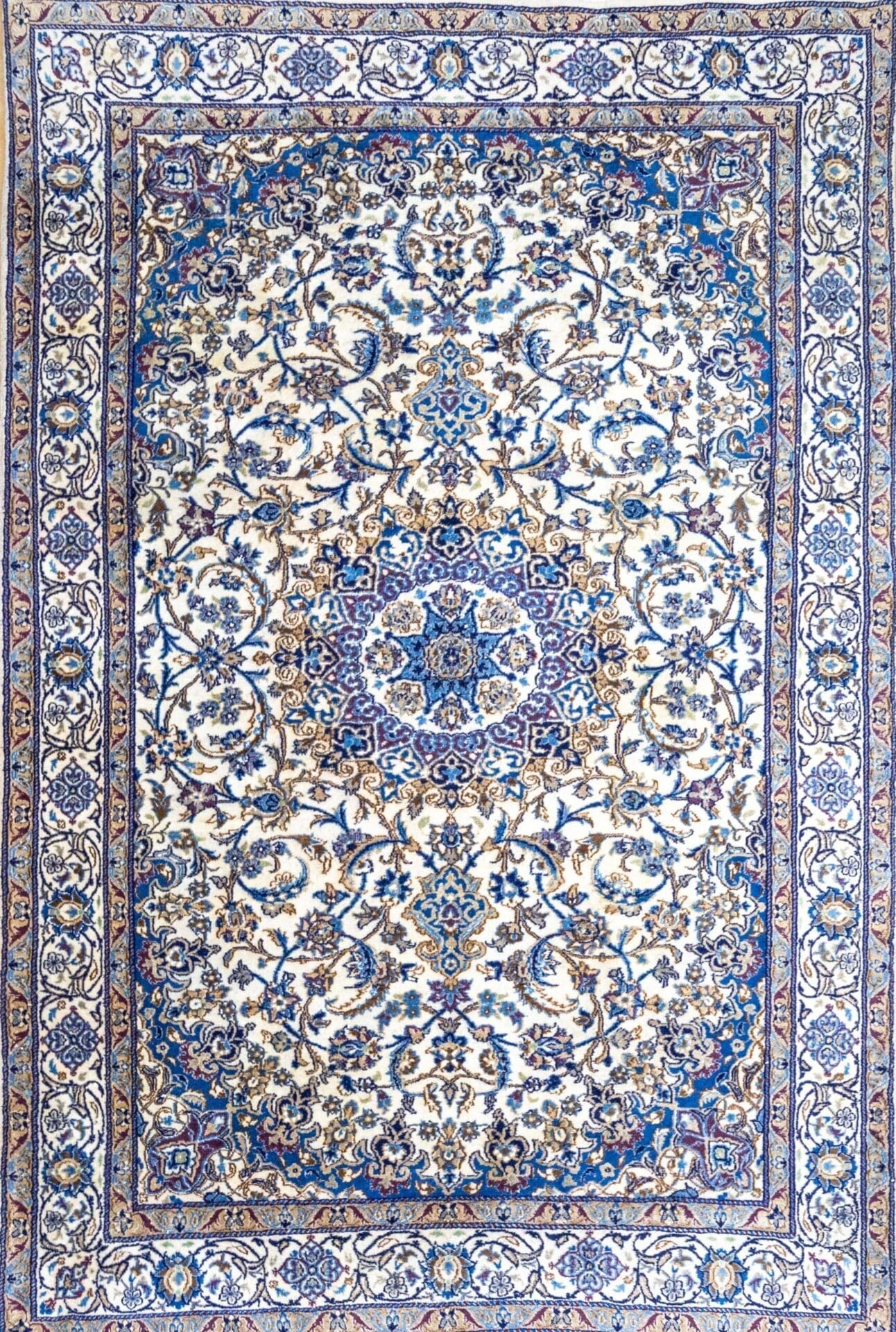 (Verkauft) W1(#395) 297x195cm Handgeknüpfter Nain 12La Perserteppich Lachak-Toranj Medaillon mit Seide