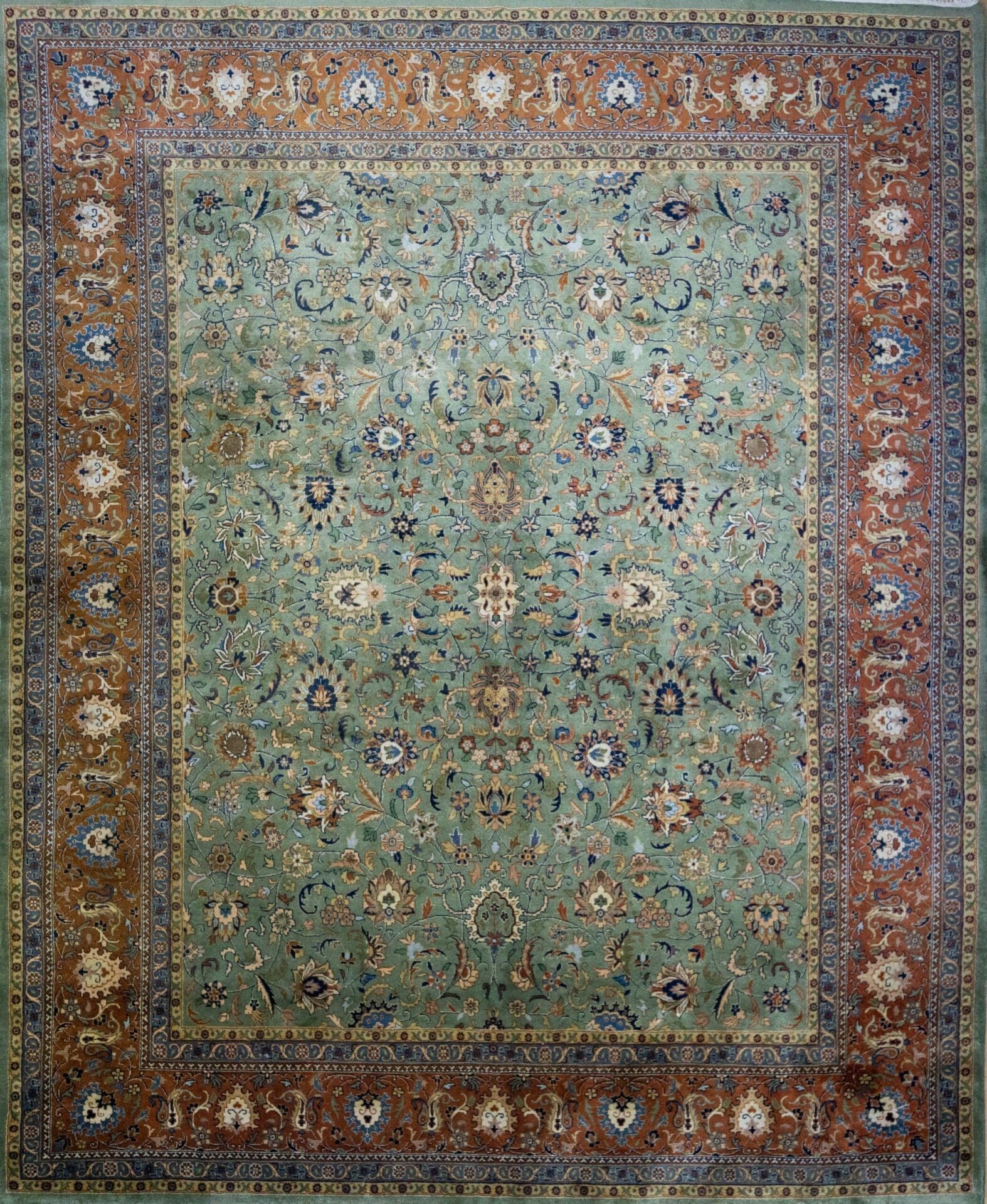 W1(#402) UNIKAT 311×249cm Handgeknüpfter Orientteppich Täbriz Floral Muster - rare Farbe Grün