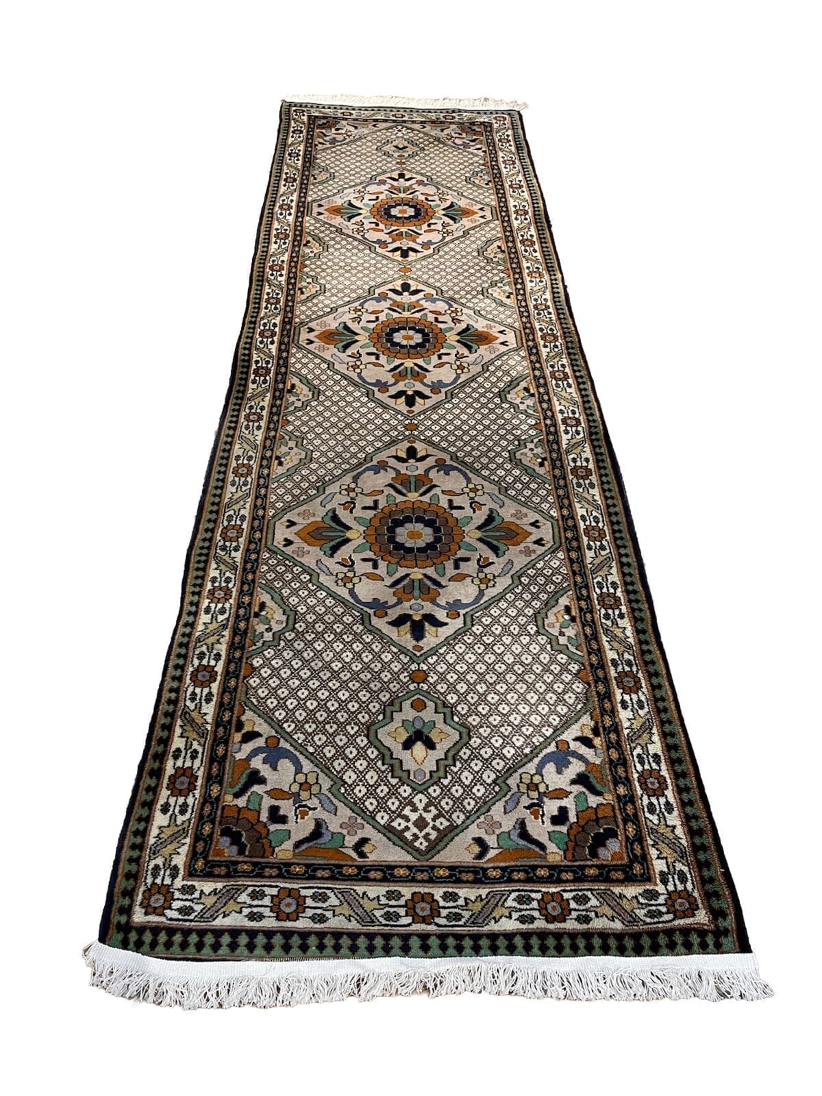 **Antiker anatolischer Perserteppich 305x92 cm – 90 Jahre alt, Dekorierte Ecken, mehrere Medaillons, handgeknüpft**