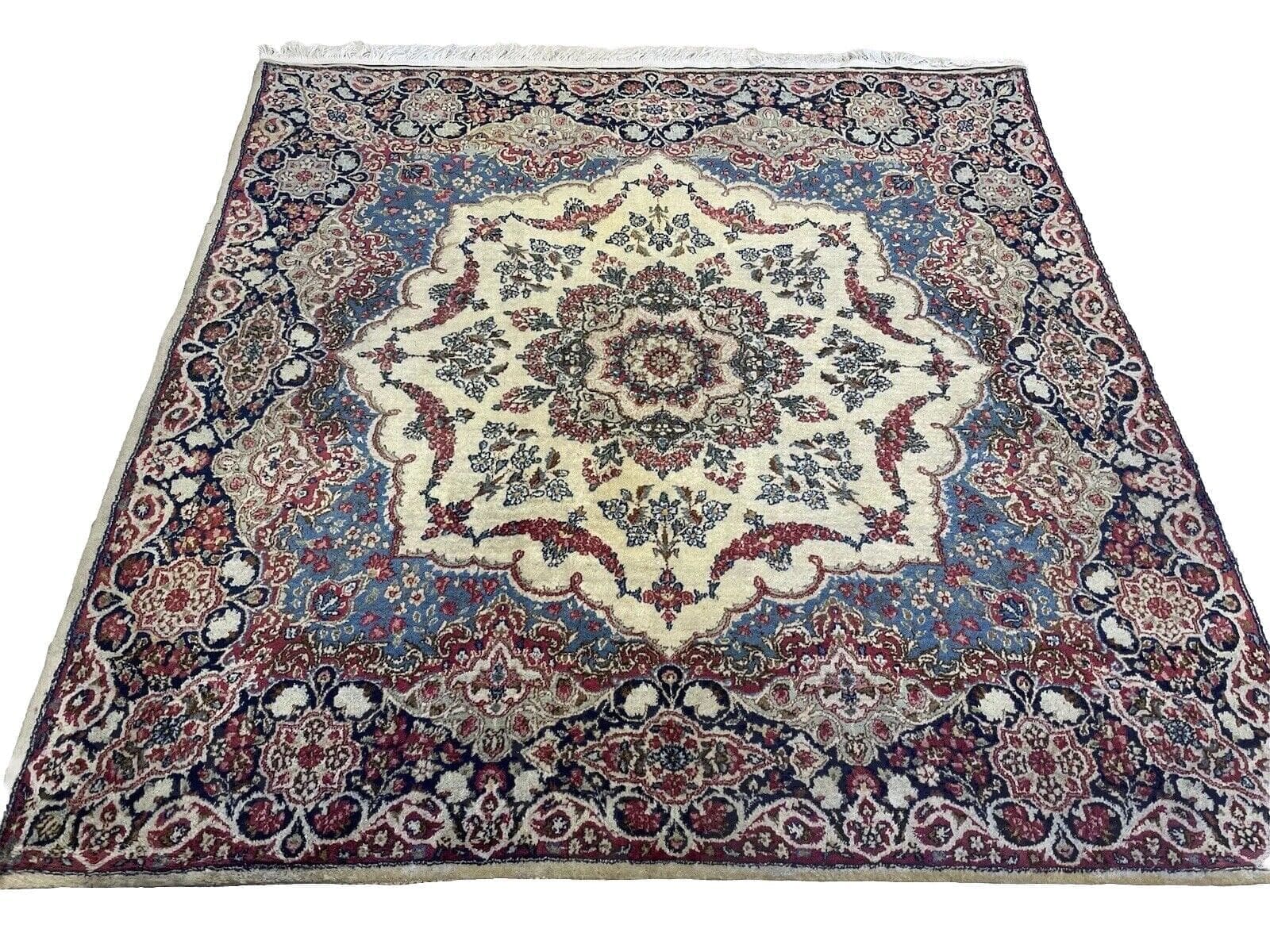 Antiker Kerman Perserteppich 180x180 cm - Handgeknüpft, 7mm Florhöhe, für Fußbodenheizung, einzigartiges orientalisches Muster, klassisches Design - handgeknüpft, Perserteppich