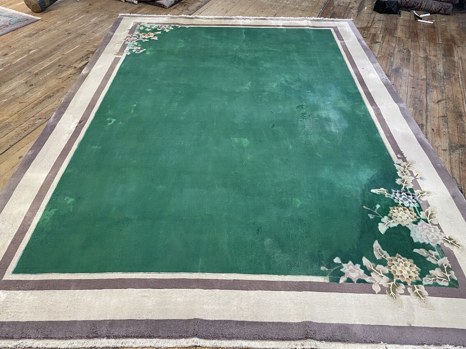 Antiker Perserteppich 330x240 cm - 100% Seide, Royal Peking Design, Grünton - Handgeknüpft