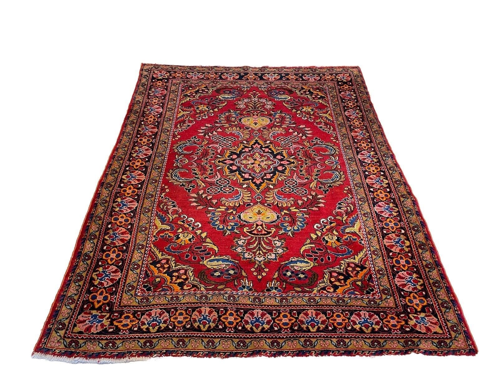 Antiker Perserteppich Lilian 185x150 cm - Extrem fein geknüpft, 100% Wolle, blumenmuster, robust in Weinrot - handgeknüpft, Perserteppich