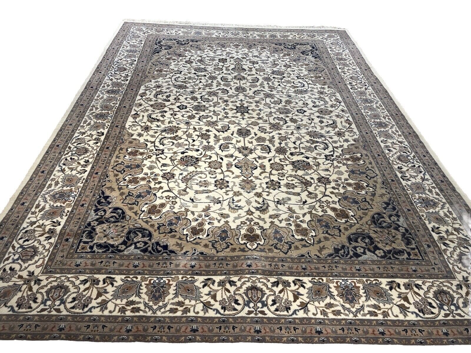 Bijar Perserteppich 350x250 cm - 100% Schurwolle mit Seide, klassisches Herati-Muster, beige, Zertifikat - handgeknüpft