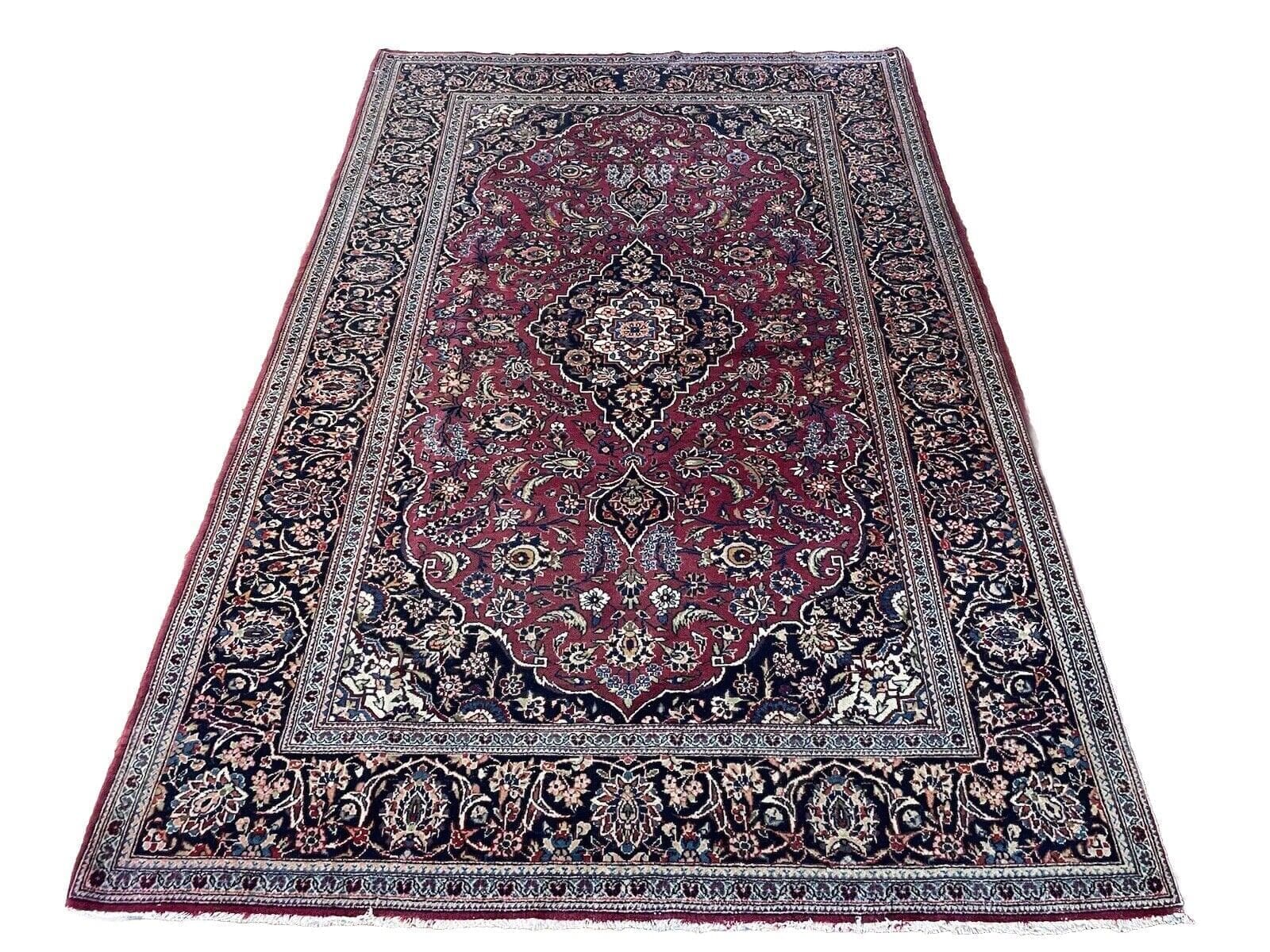 Eleganter Antiker Kashan Perserteppich 210x140 cm - Leuchtendes Rot, Feinster Flor, Medallion-Muster, Handgeknüpft