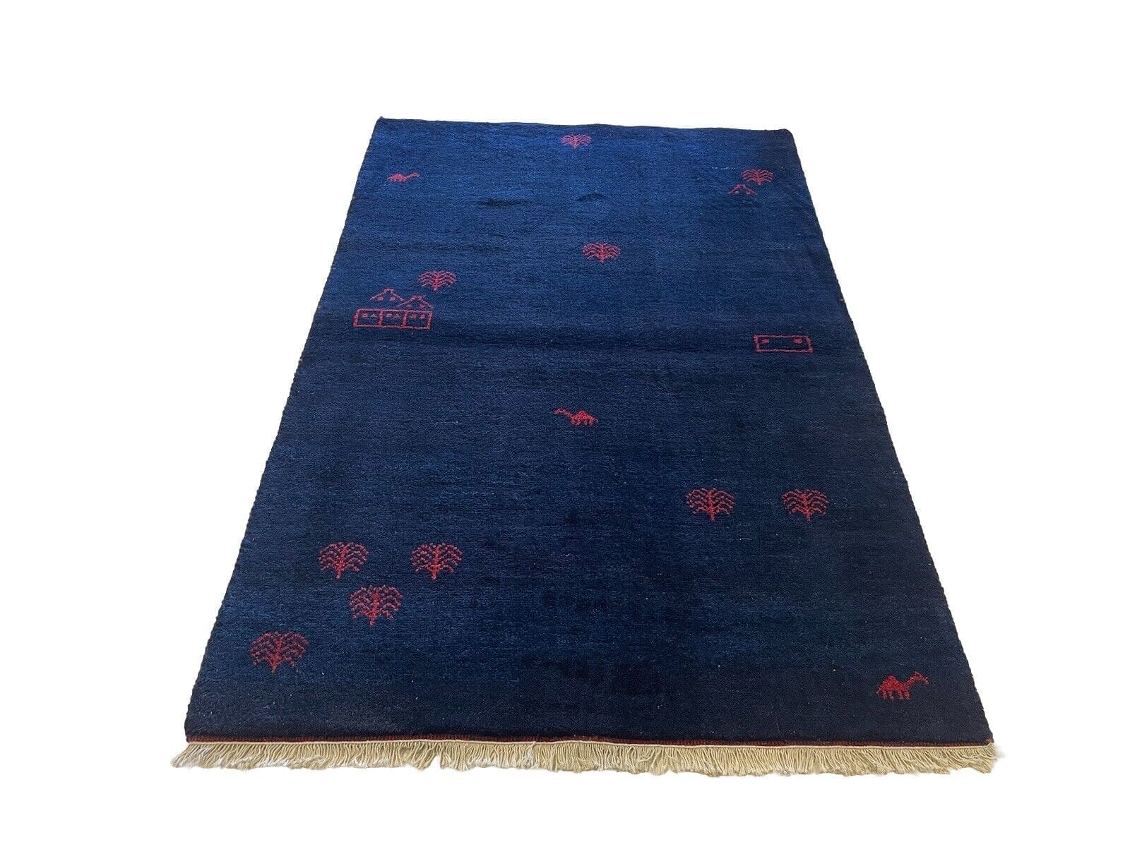 Eleganter Gabbeh Teppich 180x120 cm - 100% handgesponnene Wolle, feine Teppich Kunst in Marin Blau, handgeknüpft, Perserteppich