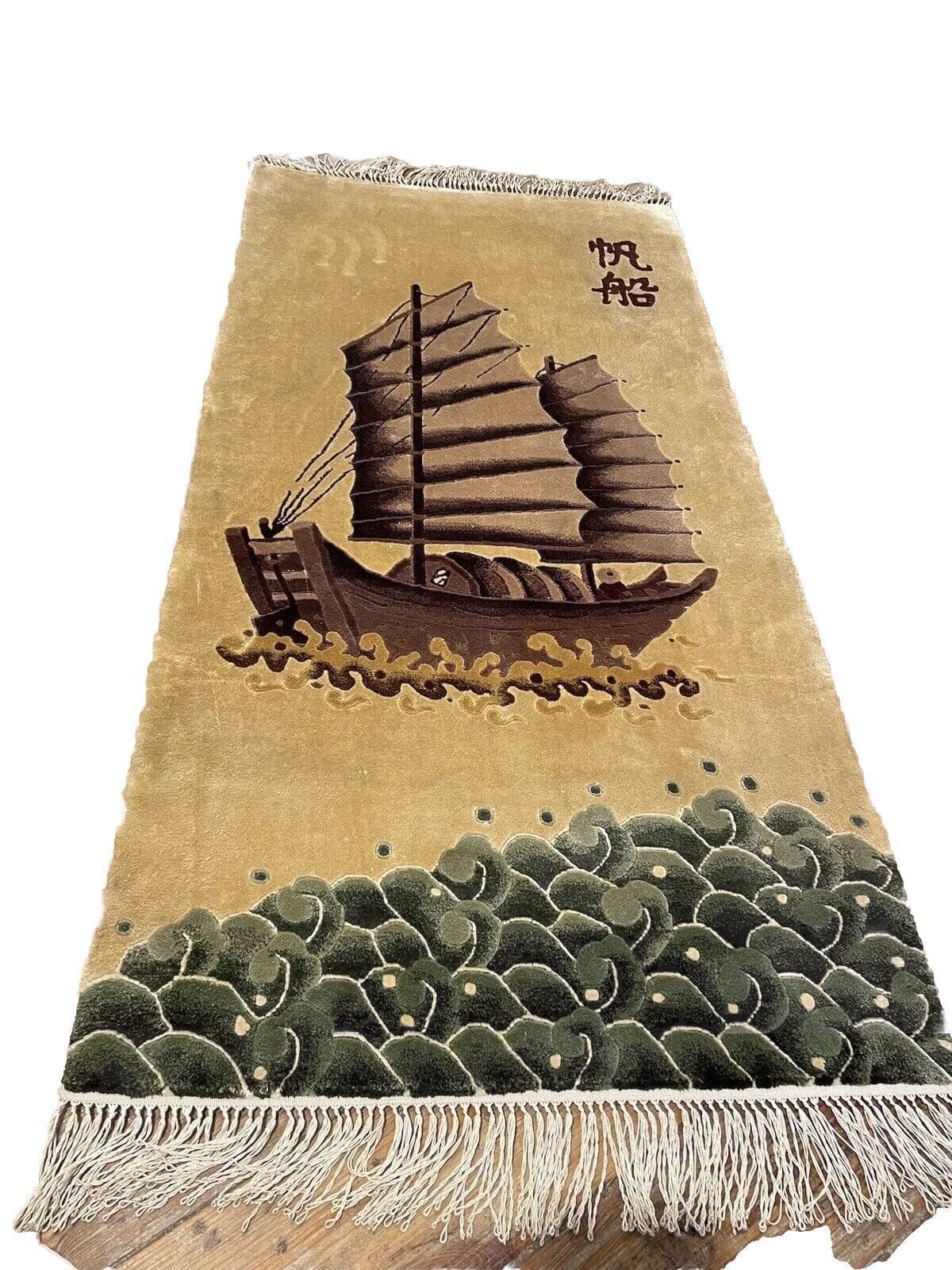 Eleganter Peking Teppich 125x60 cm – Reine Seide, Buntes Muster, 8mm Florhöhe, Handgeknüpft, Perserteppich