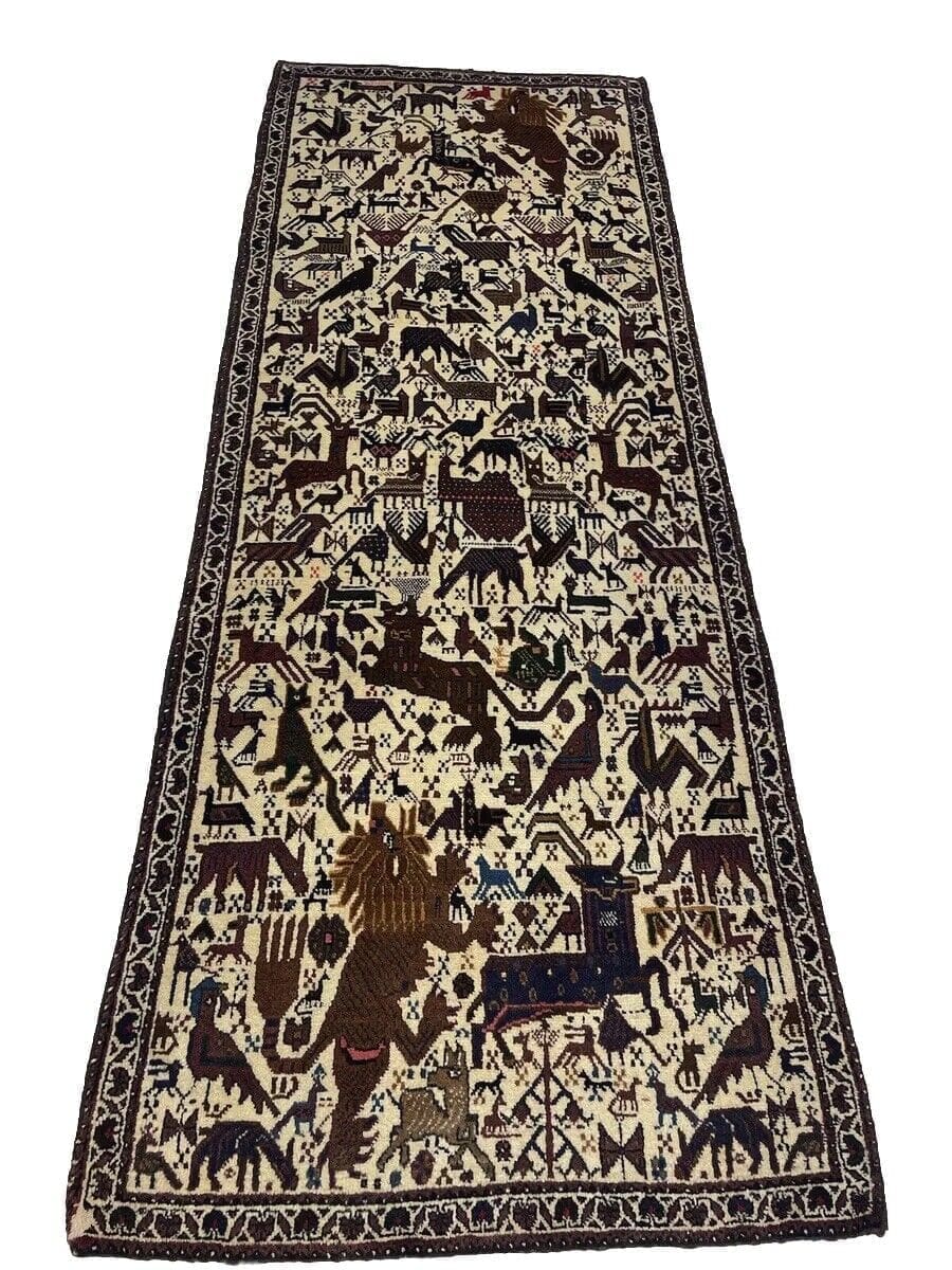 Eleganter Perserteppich 210x77 cm mit seltener Tierdesign-Musterung - Hochwertige Handarbeit aus 100% Wolle, ideal für alle Räume - handgeknüpft, Perserteppich