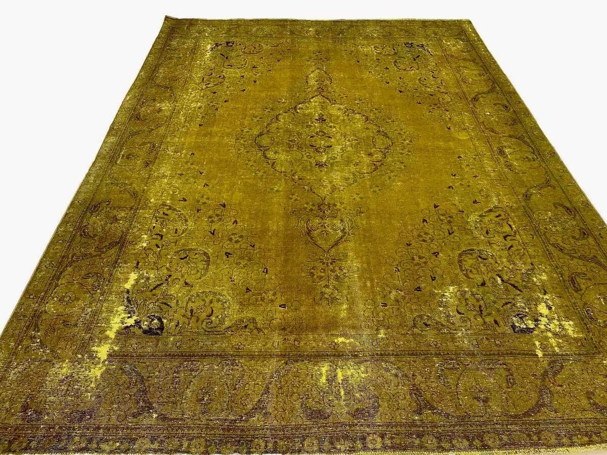 Eleganter Vintage Perserteppich 390x290 cm – Handgeknüpft, 100% Wolle, modernes Goldmuster – Top Qualität