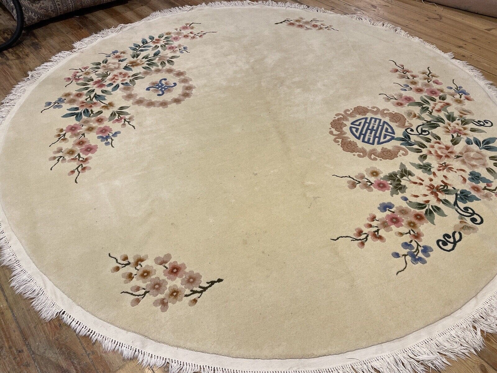 **Exklusiver 250 cm runder Perserteppich – Top Qualität, 9mm Florhöhe, beige, für Fußbodenheizung geeignet, handgeknüpft**