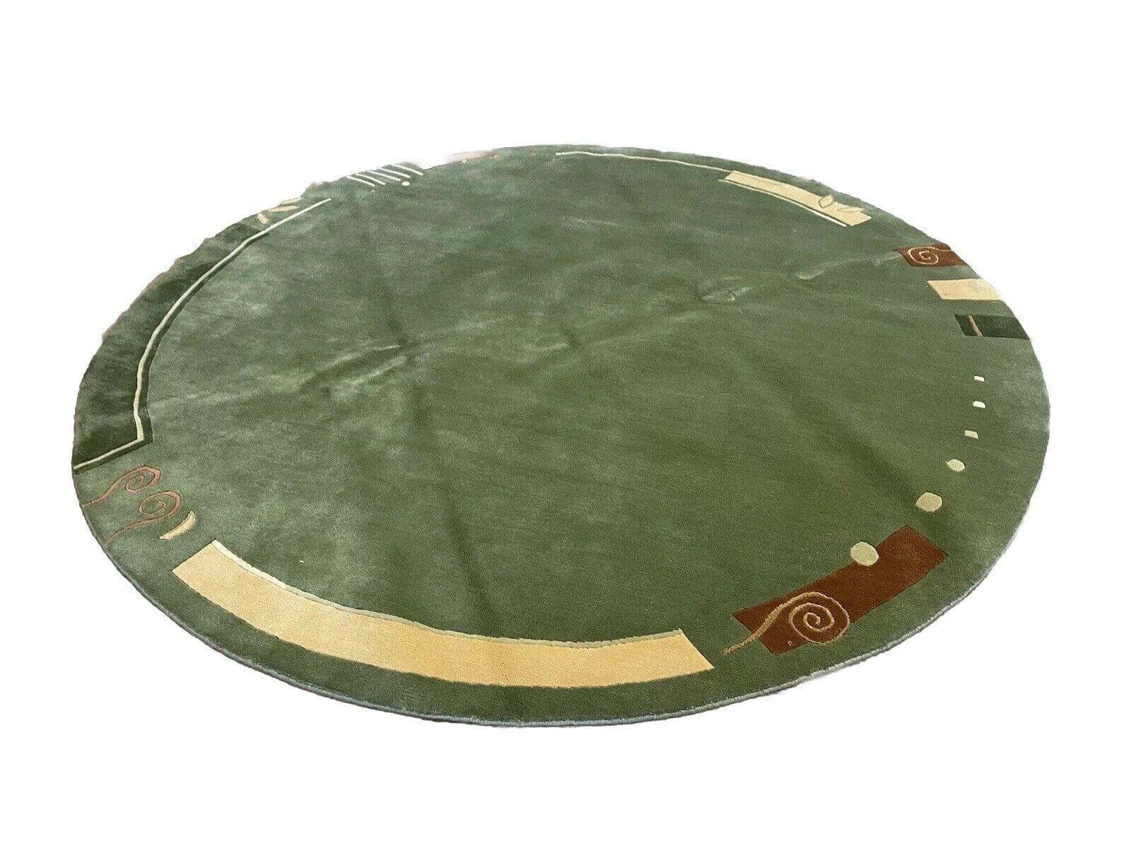 Exklusiver runder Perserteppich 250cm, 15mm Florhöhe, grünes regionales Design, abstraktes Muster – handgeknüpft in Nepal