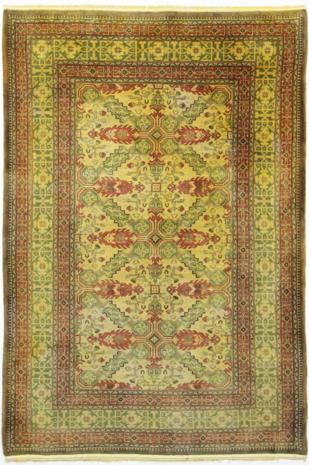 Handgeknüpfter Ghom 60 Raj Perserteppich 166 x 131 cm – Luxuriöse goldene Farbgebung mit geometrischen und floralen Mustern