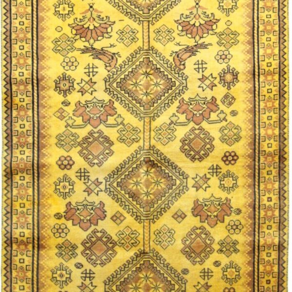 **Handgeknüpfter Shiraz Ghashghai Perserteppich 200 x 113 cm - Edler goldfarbener Orientteppich mit komplexen Mustern - 100% Handarbeit**