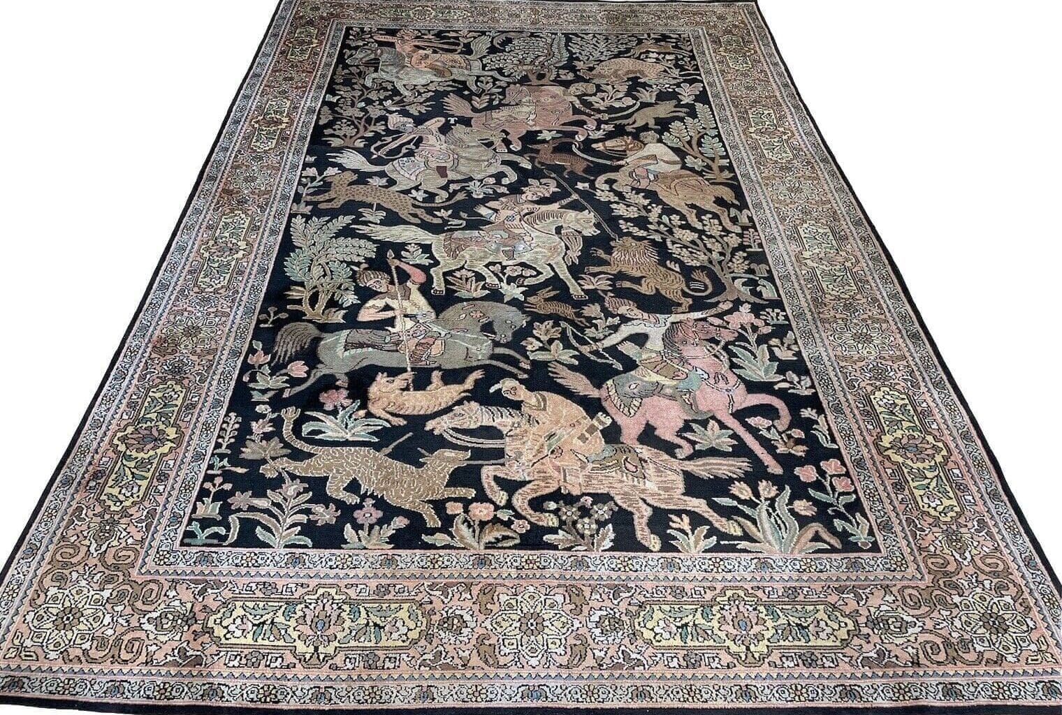 Kaschmir Jagt Muster Teppich 270x185 cm - 320.000 Knoten - Reine Seide, Handgeknüpft, Perserteppich H1