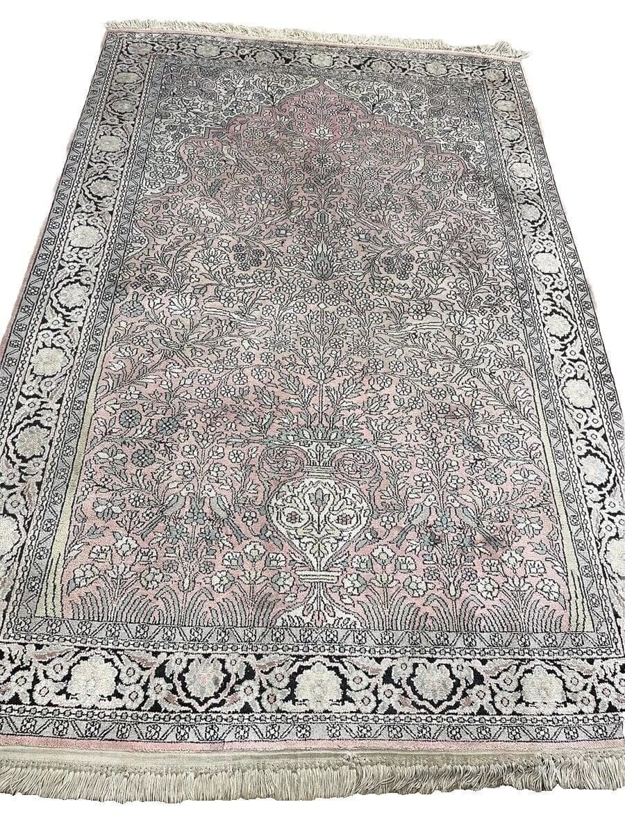 Kaschmir Reine Natur Seide Perserteppich 180x120 cm - Traditionelles Design in warmer Rostfarbe, Florhöhe 4mm, handgeknüpft