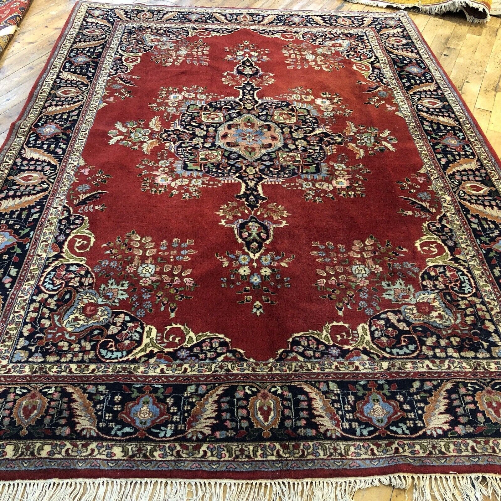 Kerman Kaschmir Perserteppich 200 x 300 cm - 6mm Florhöhe, auffälliges Rawar Design in Rot, handgeknüpft