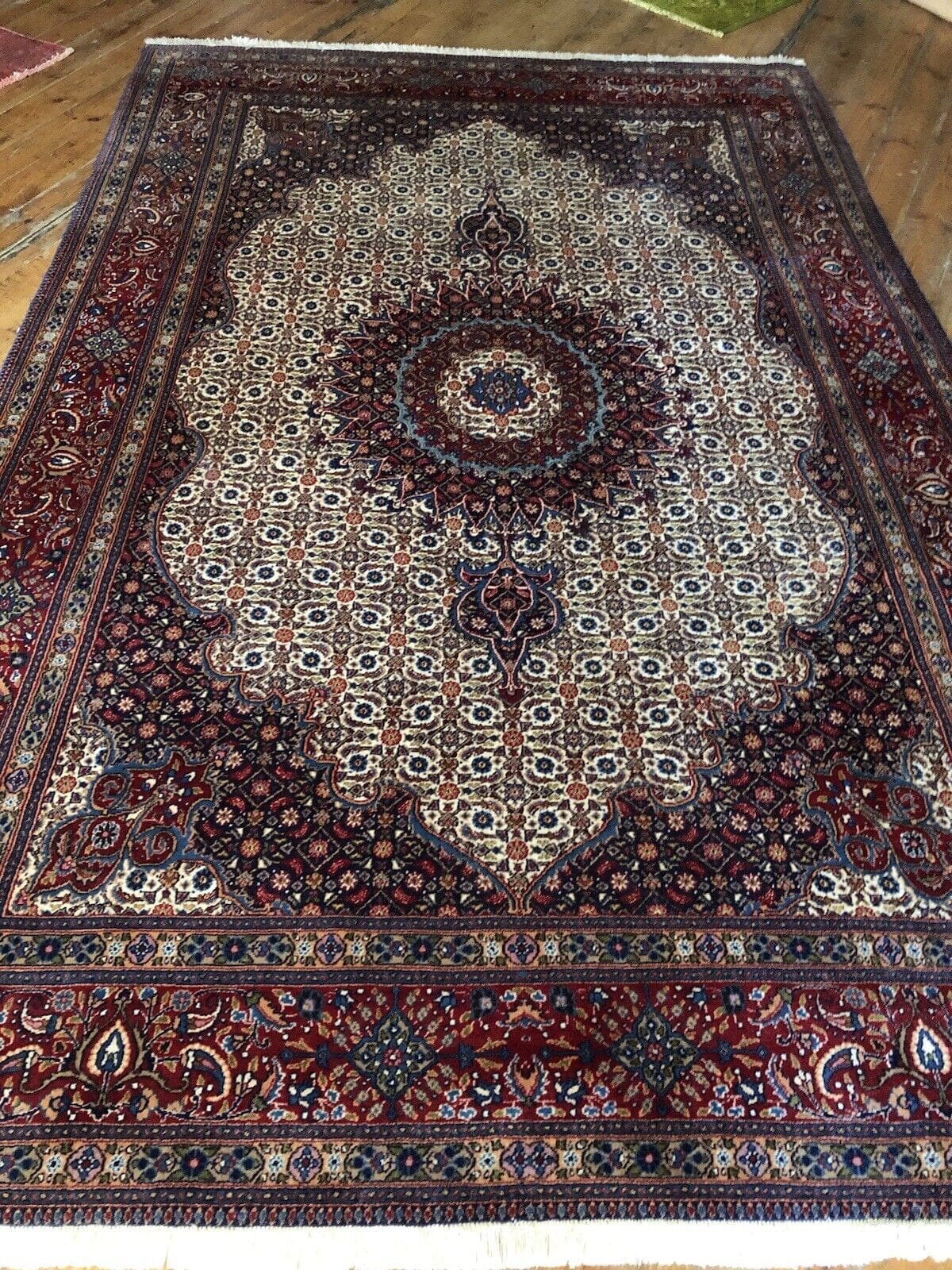 **Klassischer Perserteppich MOUD 300x200 cm - Handgeknüpft, florales Design mit Medaillon aus reiner Schurwolle und Seide, traditionelle Bordüre - Perserteppich**