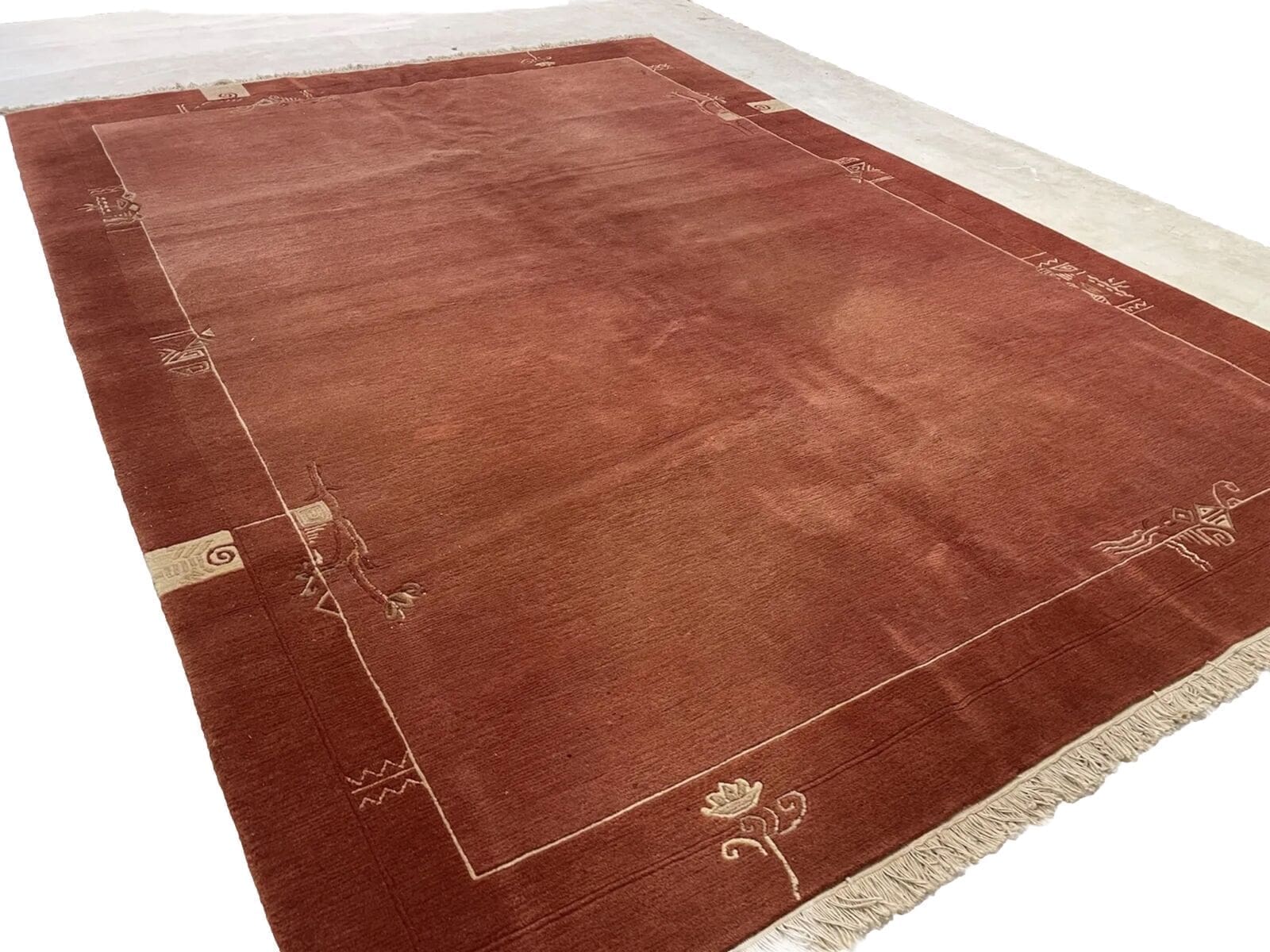Moderne Design Perserteppich 350x250 cm – Handgeknüpft aus Nepal, reine Schurwolle, rostbraun