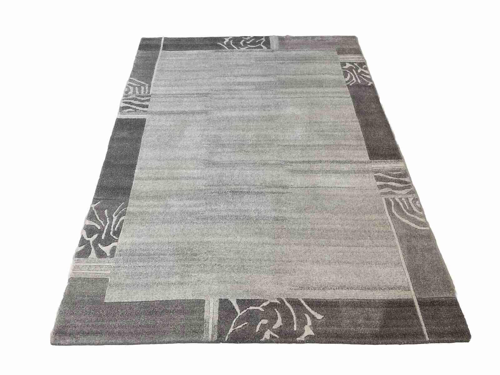 Moderner Nepal Perserteppich 200x140 cm - Exklusive Hochland Schurwolle, schmale beige Bordüre, Florhöhe 5-9mm, handgeknüpft