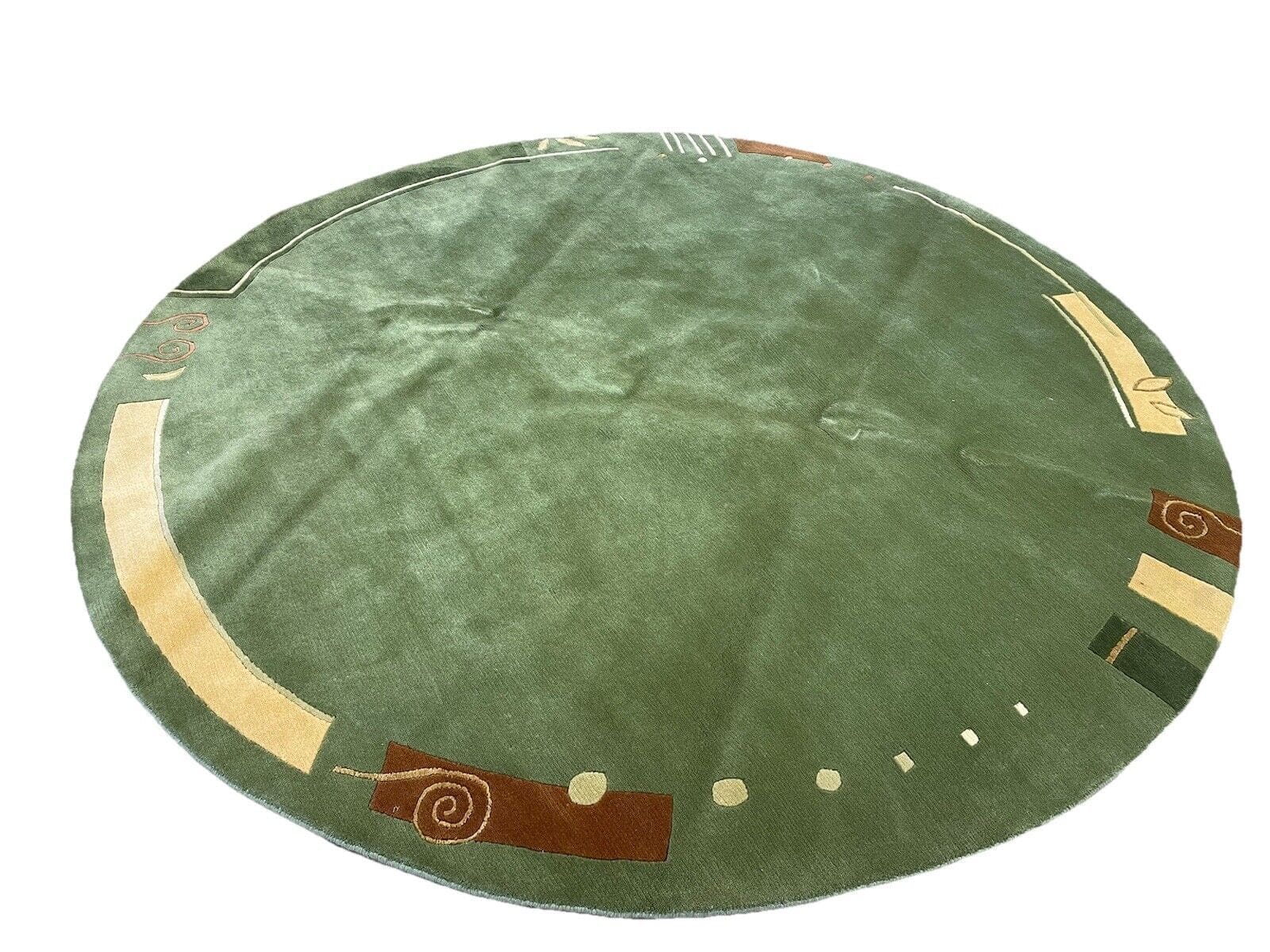 Nepal Handgeknüpfter Perserteppich 250 cm Rund – 20mm Flor, Grünes Design, Top Qualität, handgeknüpft