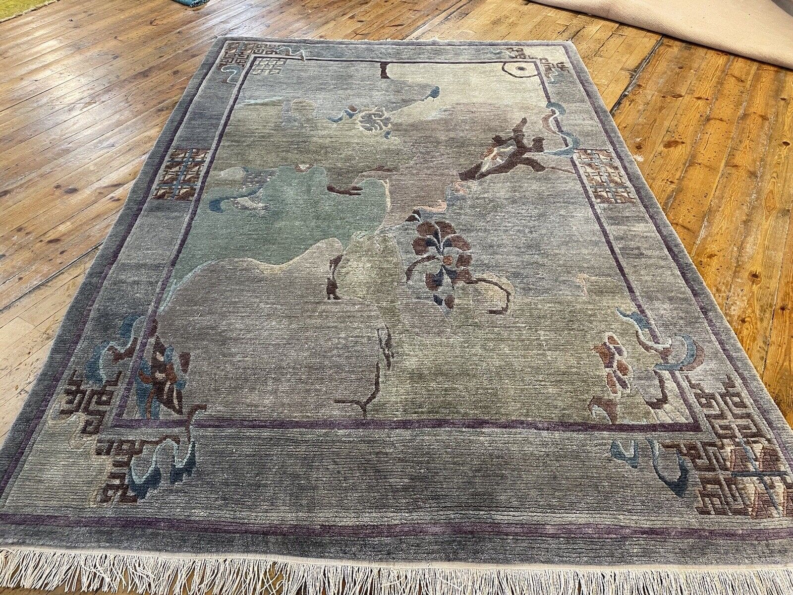 Nepal Handgeknüpfter Perserteppich 290x195 cm, 15 mm Florhöhe, Grau/Beige, Antik, Hochwertige Reine Schurwolle, Ideal für Fußbodenheizung, handgeknüpft