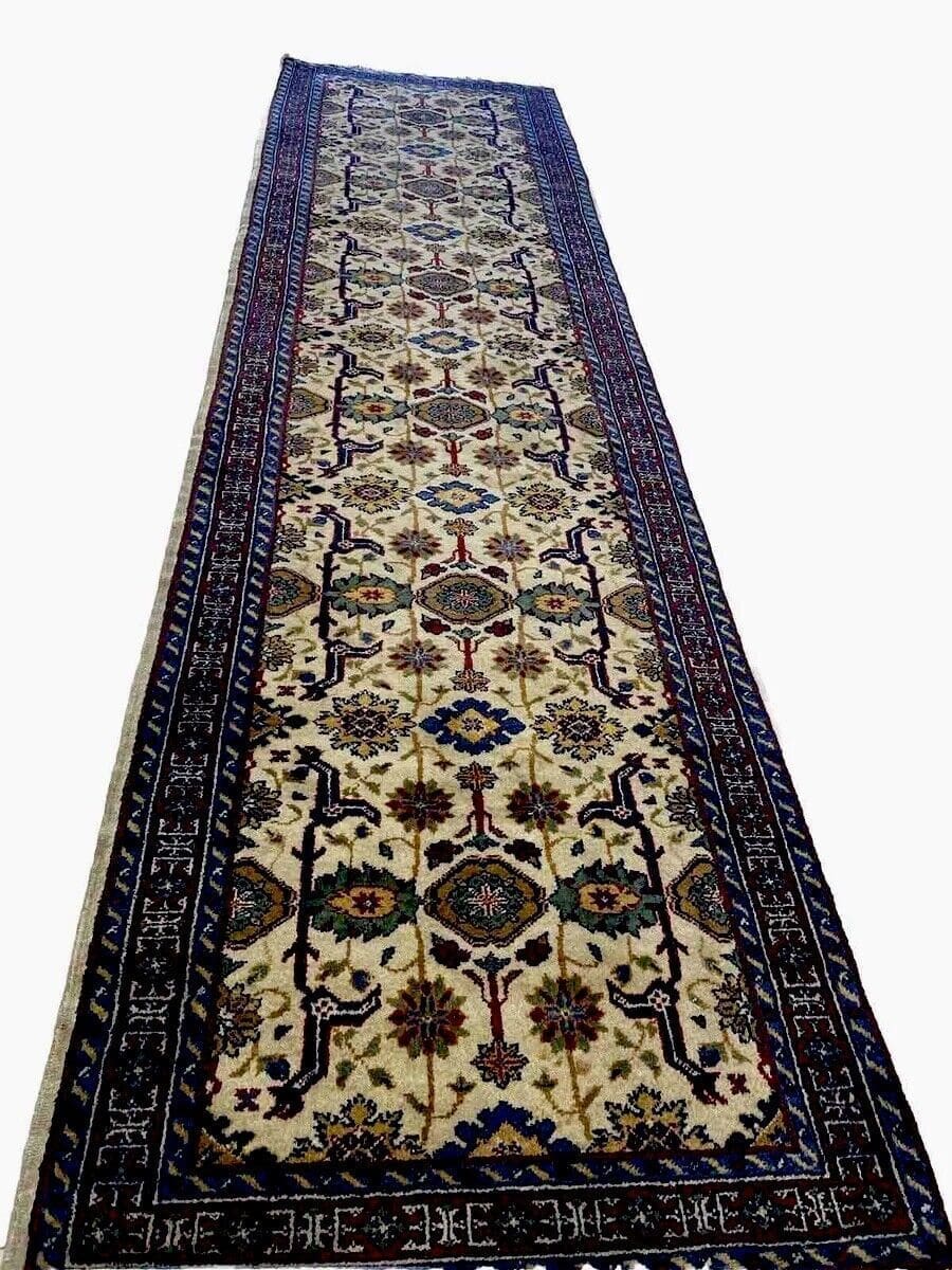 Orient Teppich Läufer 343x95 cm – Ziegler-Muster, Reine Schurwolle, Handarbeit, 8mm Florhöhe, Mehrfarbig – handgeknüpft, Perserteppich