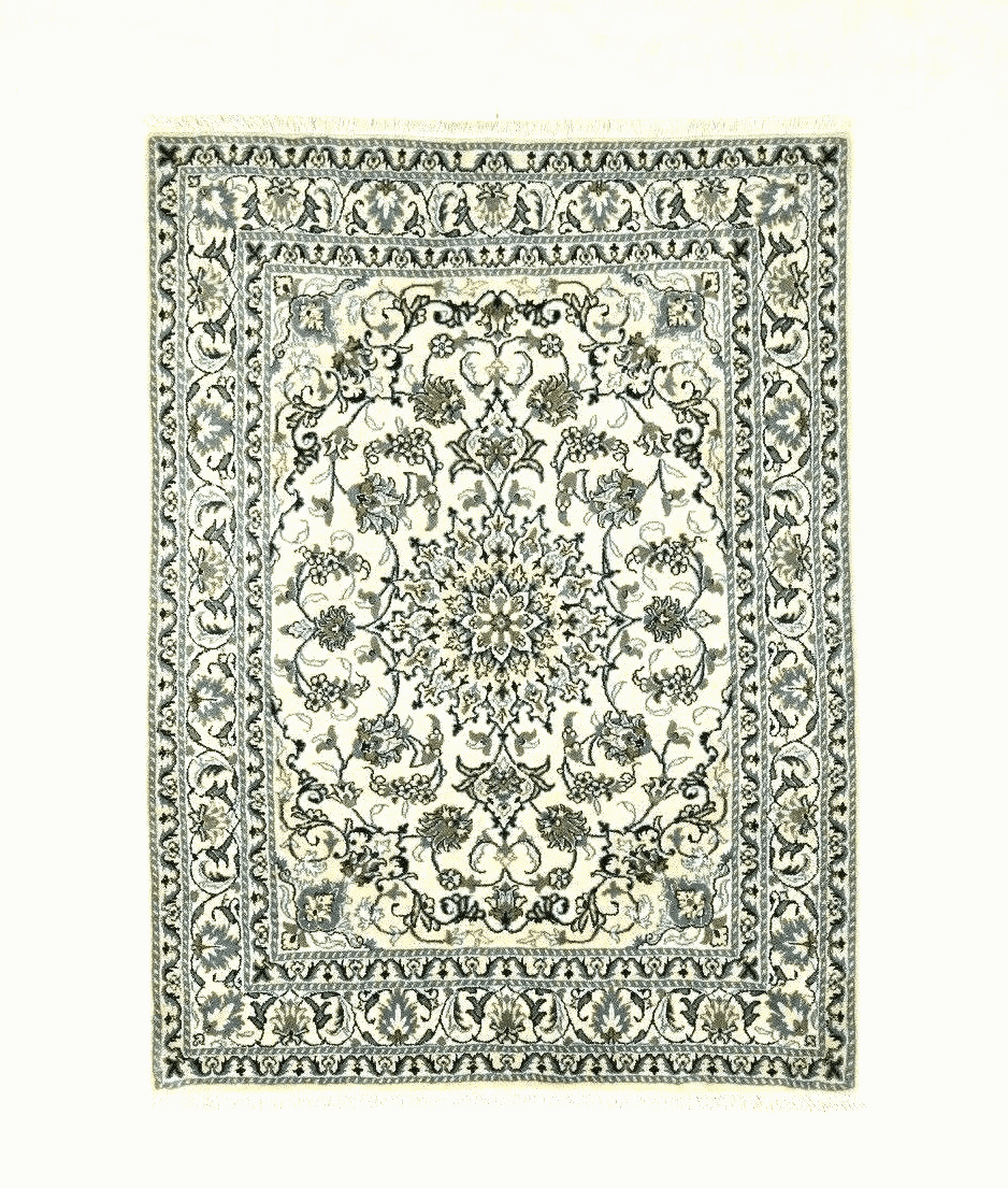 Orientteppich Super Nain 200 x 145 cm, ca. 300.000 Knoten/m², 90% Schurwolle & 10% Seide, sehr gut, handgeknüpft, Perserteppich