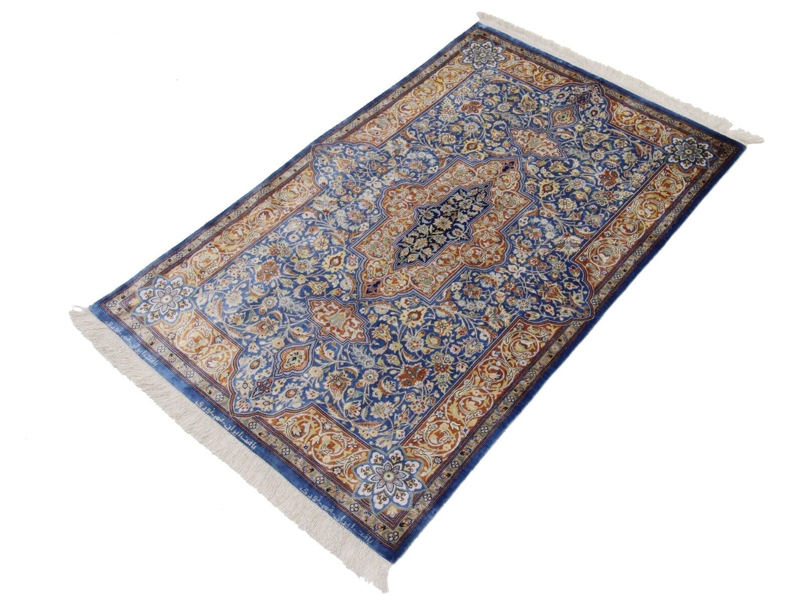 Original Handgeknüpfter Perserteppich Ghom, Qom – Reine Seide 120 cm x 78 cm, Elegantes Design, 100% Handarbeit, handgeknüpft, Perserteppich