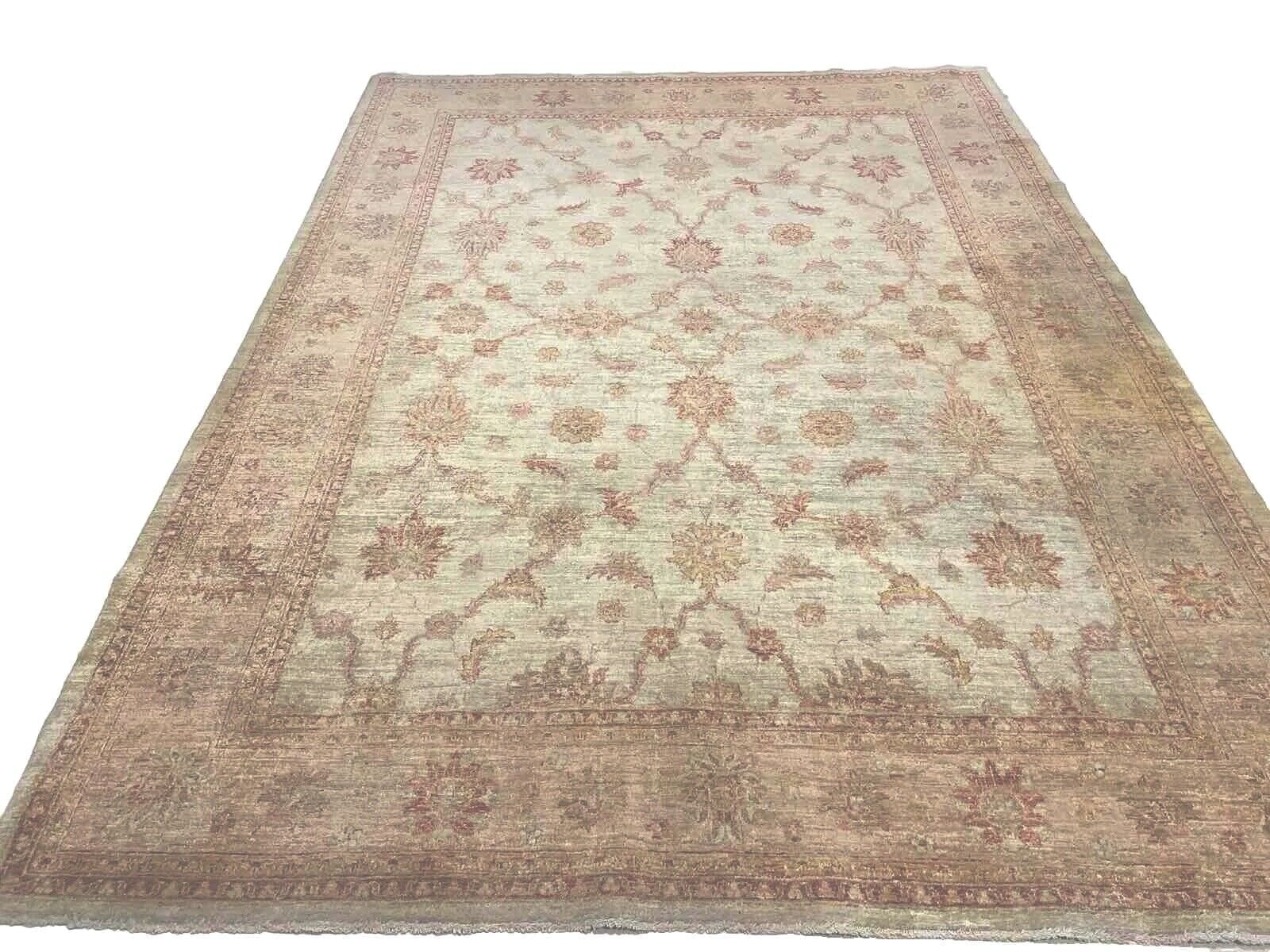 Original Handgeknüpfter Ziegler Teppich 300x200cm - Beige mit geblümt, 6mm Florhöhe, aus handgesponnener Wolle - Luxus und Eleganz, handgeknüpft, Perserteppich