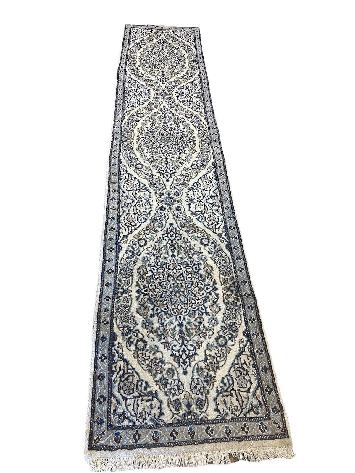 Original Perserteppich Nain 9 LA mit Seide, 310x65cm, 10mm Florhöhe, elegantes orientalisches Design, handgeknüpft, Perserteppich Läufer