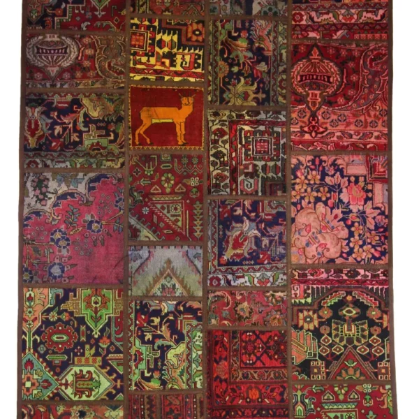 Patchwork-Teppich 240 x 165 cm – Geometrische Muster, traditionelles Handwerk, handgeknüpft, Perserteppich