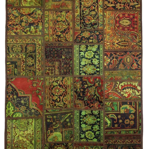 **Patchwork-Teppich 240 x 168 cm – Geometrische Formen, traditionelles Handwerk, natürliche Farben – handgeknüpft, Perserteppich**