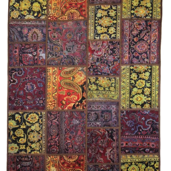 Patchwork-Teppich 240 x 177 cm - Geometrische Formen, handgeknüpft, Perserteppich