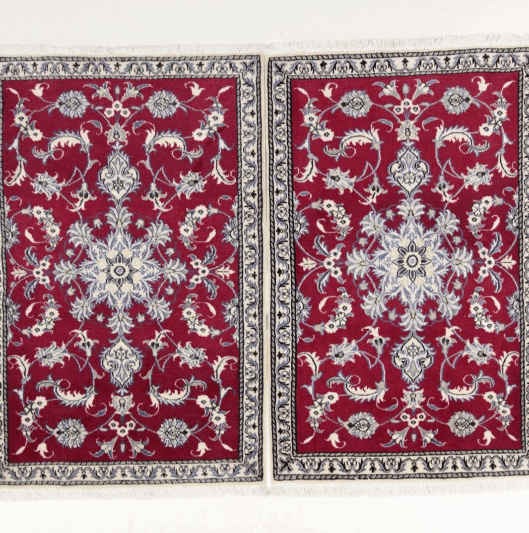 Perserteppich 137 x 90 cm, ca. 300000 Knoten/m², 90% Schurwolle & 10% Seide, Bettumrandung in Blau, Top Qualität, neu, handgeknüpft