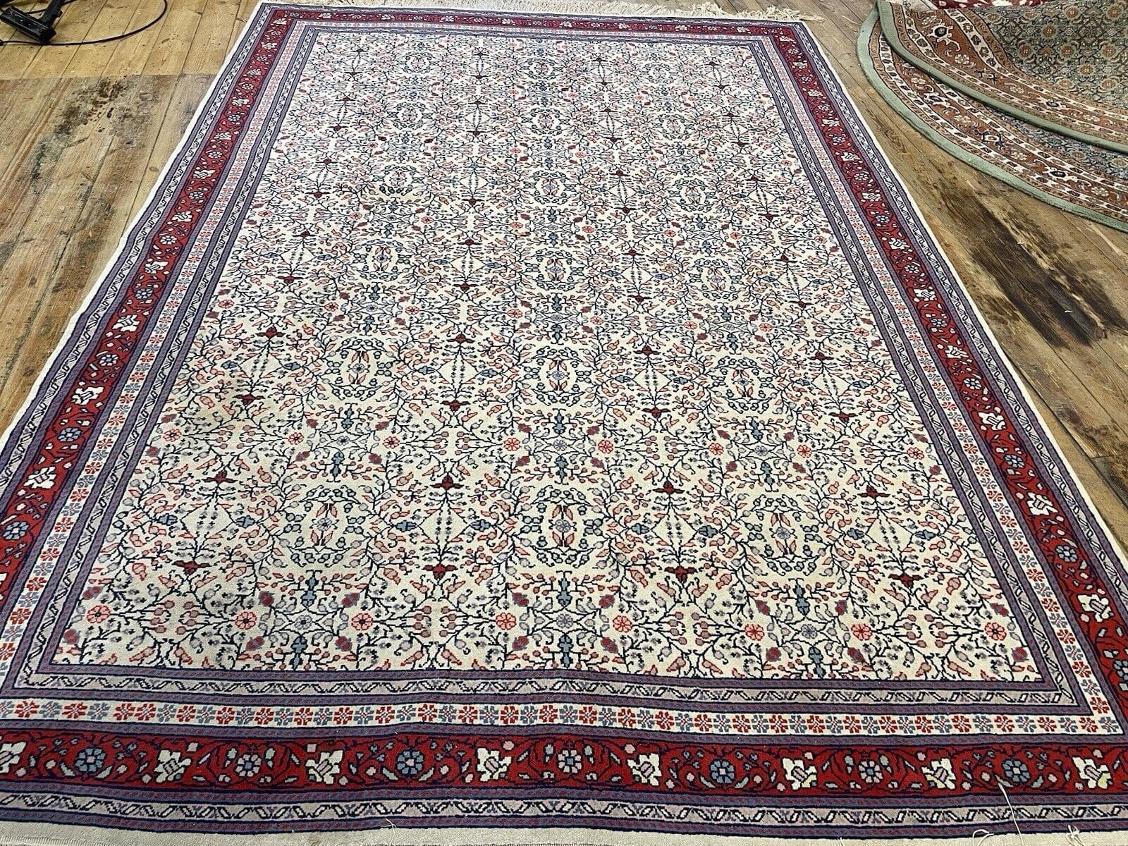 Perserteppich "Garten Von Eden" 296x206 cm, geblümtes Muster in Blautönen, 10mm Florhöhe, 100% Schurwolle, top Zustand, handgeknüpft