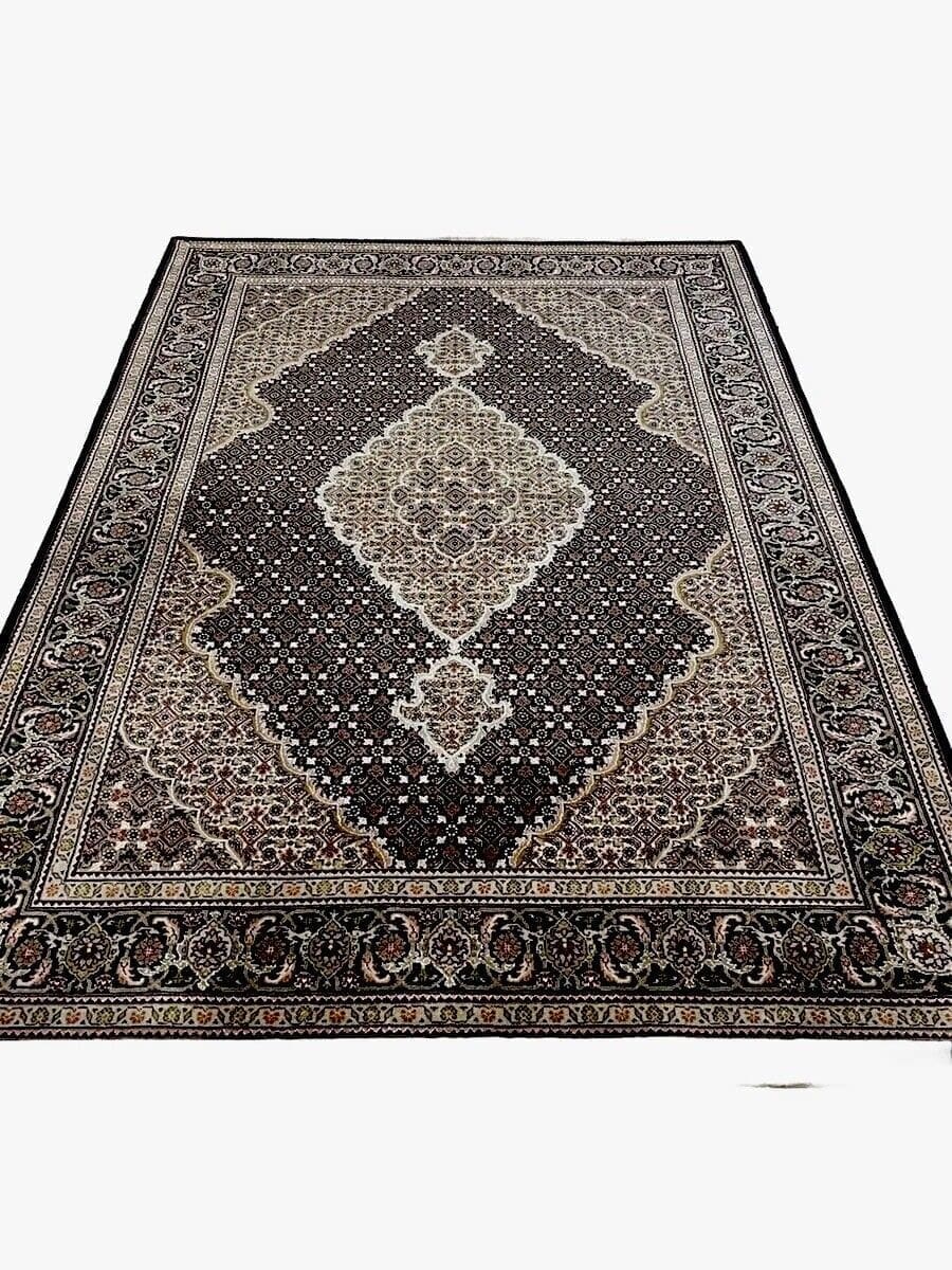 Perserteppich Moud 215x155 cm - Hochflor, Helles Feld mit Roter Bordüre, Sehr feiner Teppich, 100% handgeknüpft