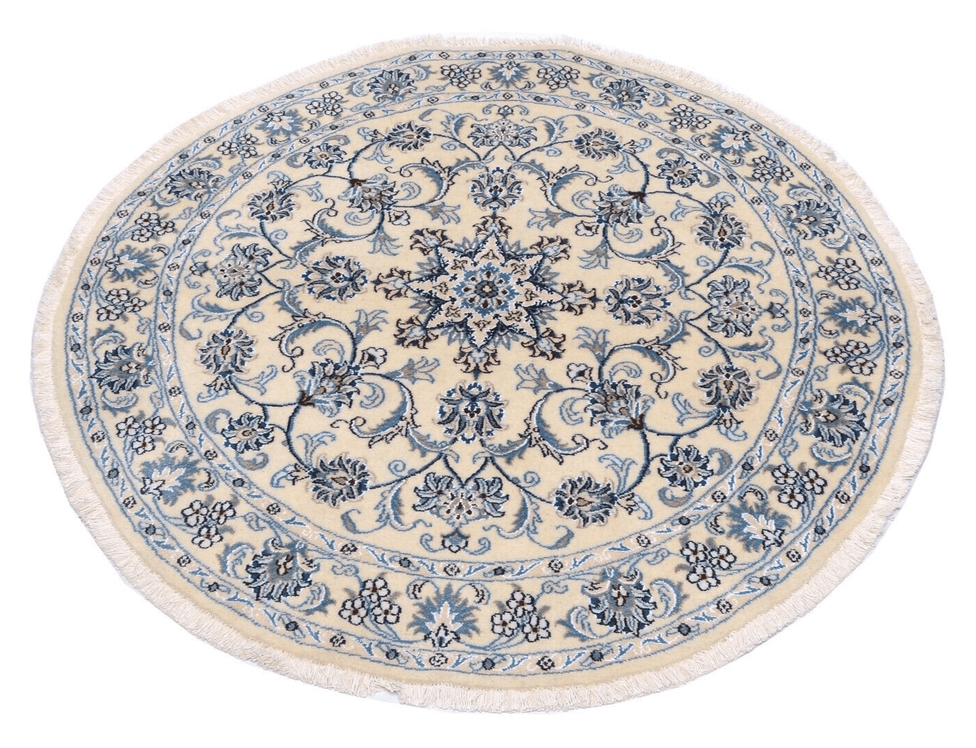 **Runder Perserteppich Nain 150 x 150 cm - 300.000 Knoten/m² - Floralmotiv mit Medaillon - Handgeknüpft**