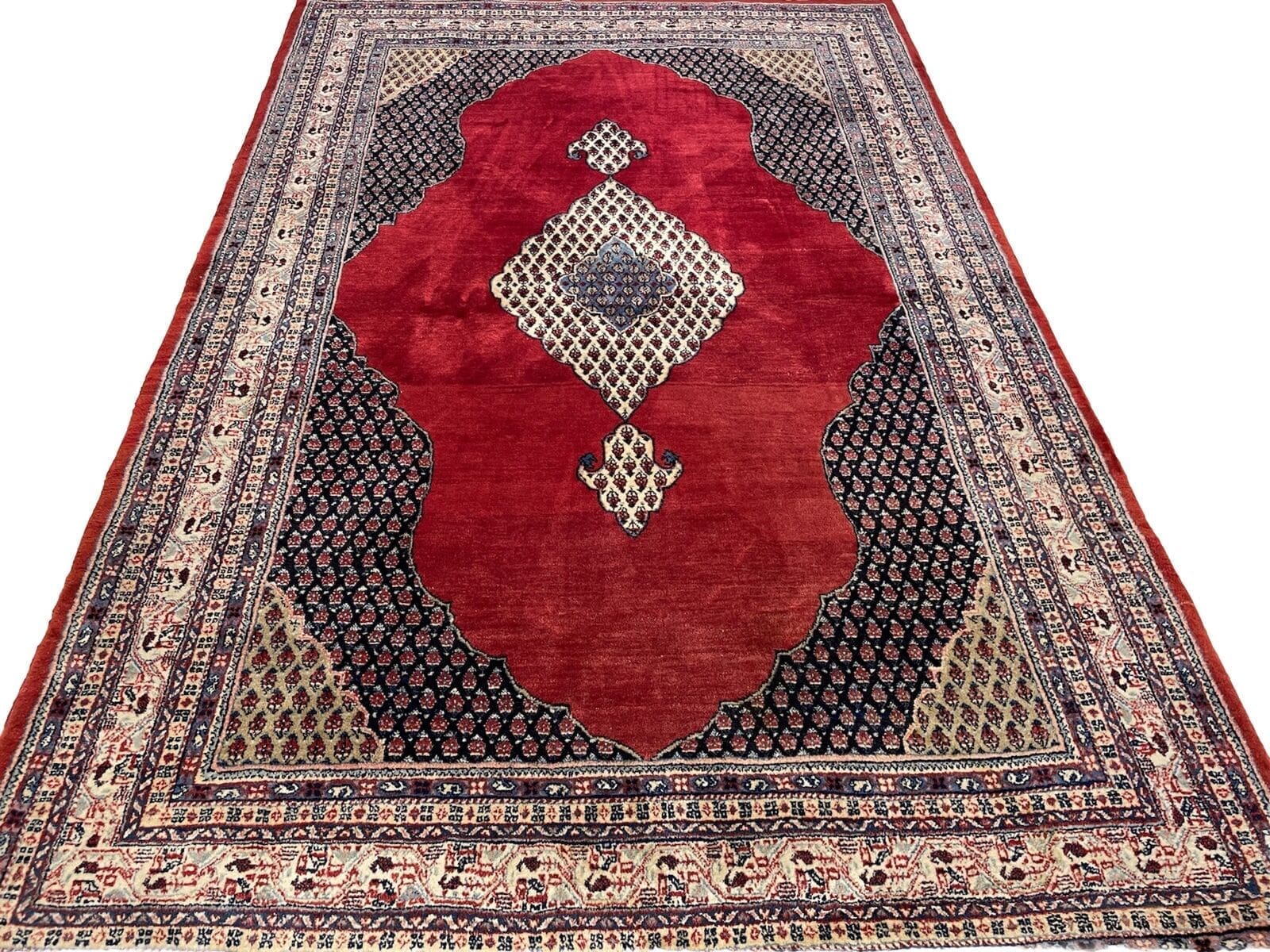 **Sarough Mir Perserteppich 295x190 cm - Hochflor, Rotes Feld mit Heller Bordüre, Feine Qualität, Handgeknüpft**