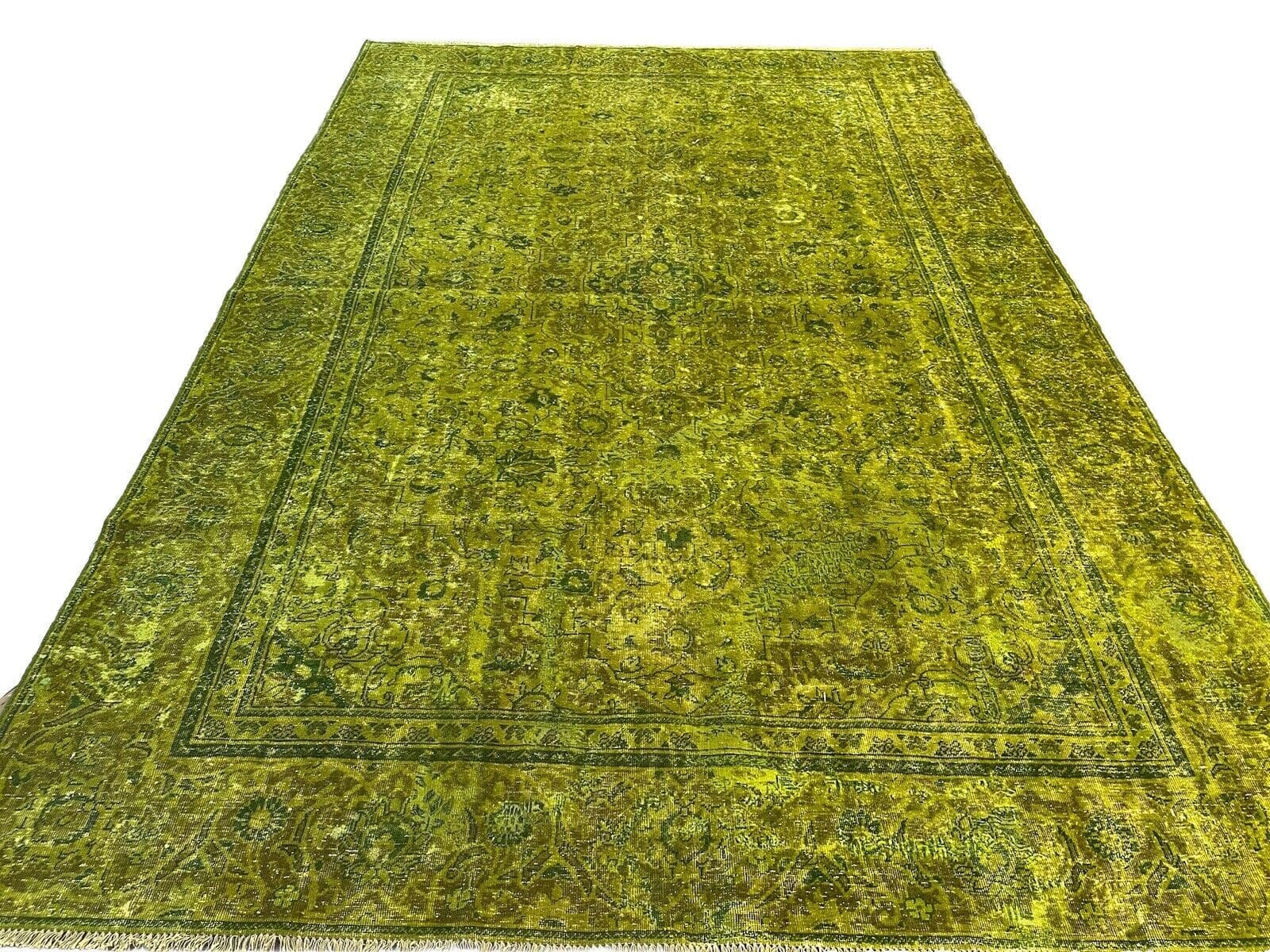 Top Vintage Perserteppich 330x230 cm – Grün Gold Look, 100% handgeknüpft, höchste Qualität aus 80 Jahren Familientradition, handgeknüpft, Perserteppich