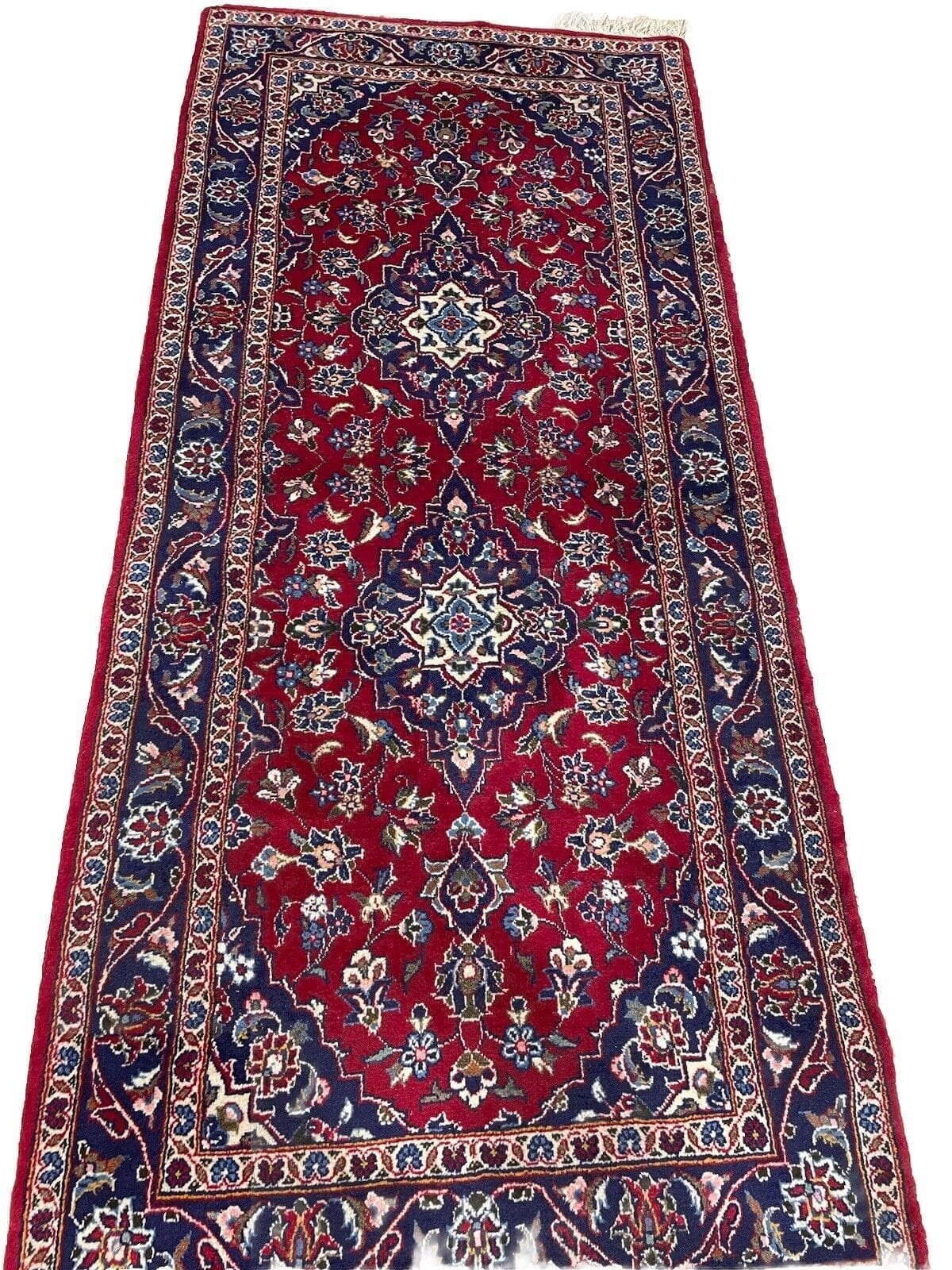 Traditioneller Kashan Perserteppich 200x90 cm - 100% Schurwolle, orientalisches Design, extrem fein - handgeknüpft Läufer
