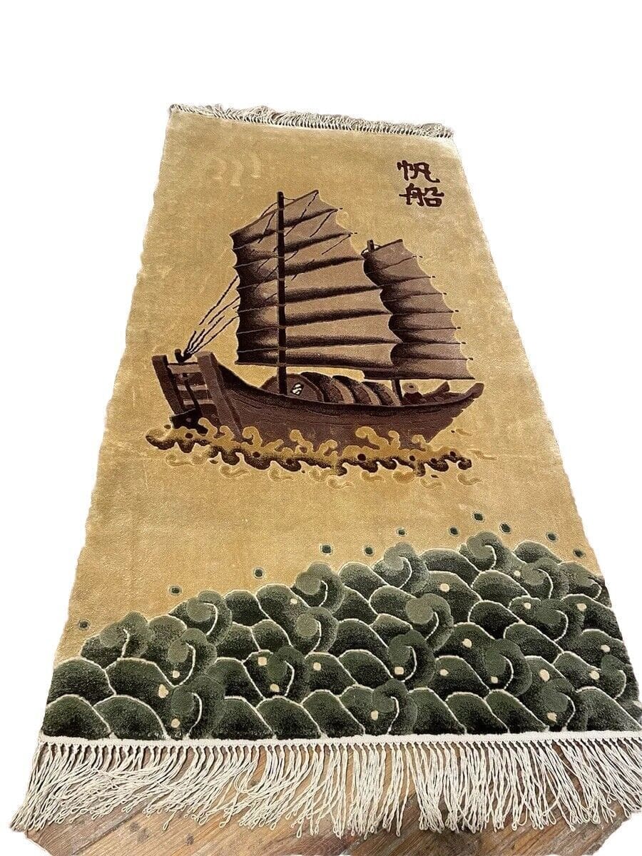 Traum Teppich 125x60 cm - Reine Seide, Florhöhe 0,5 cm, zeitloses Beige, königliches Royal Peking Muster – handgeknüpft, Perserteppich