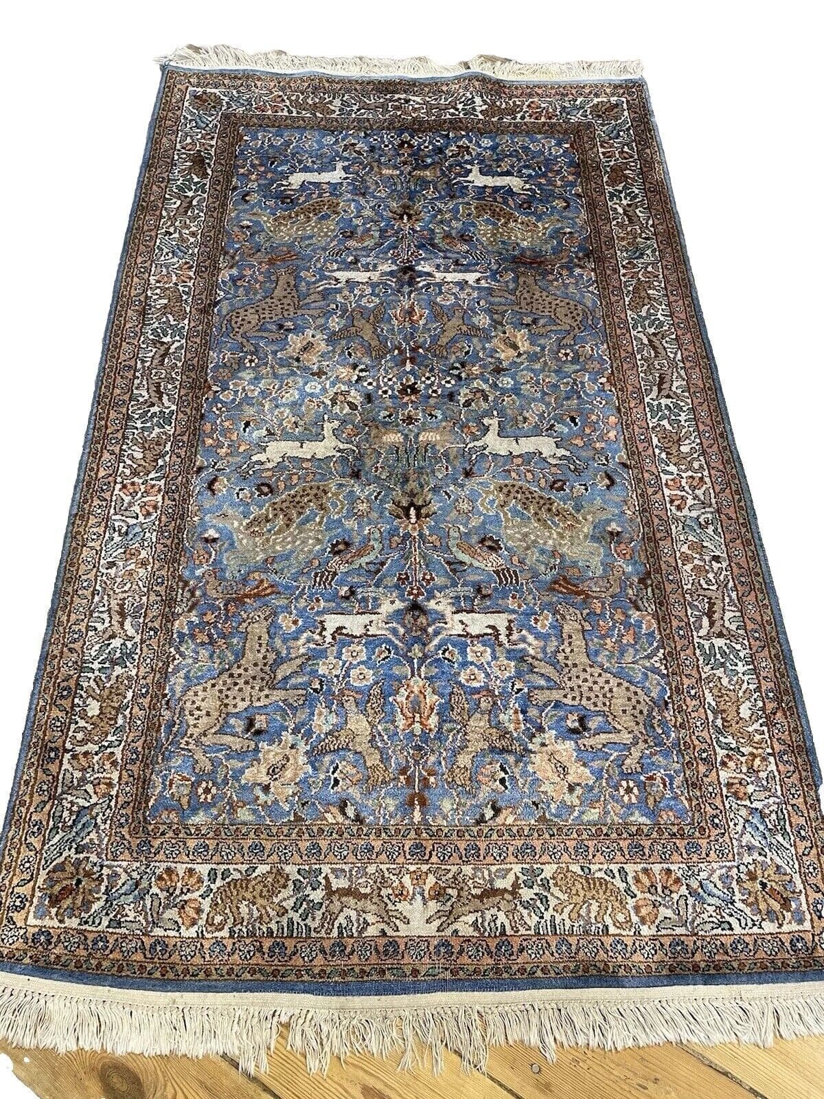 Türkiser Perserteppich 155x92 cm - Handgeknüpft, 100% Seide, modernes Medallion, für Fußbodenheizung geeignet - Absolut Spitze, Top Qualität, handgeknüpft, Perserteppich