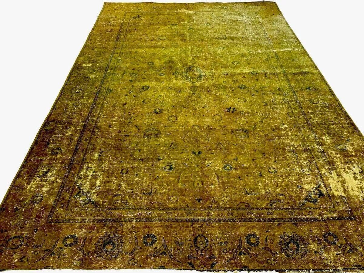 Vintage Super Perserteppich 330x224 cm - Handgeknüpft, 100% Wolle, Orientalisches Muster, Modernes Design, Top Qualität, Gold - Perserteppich