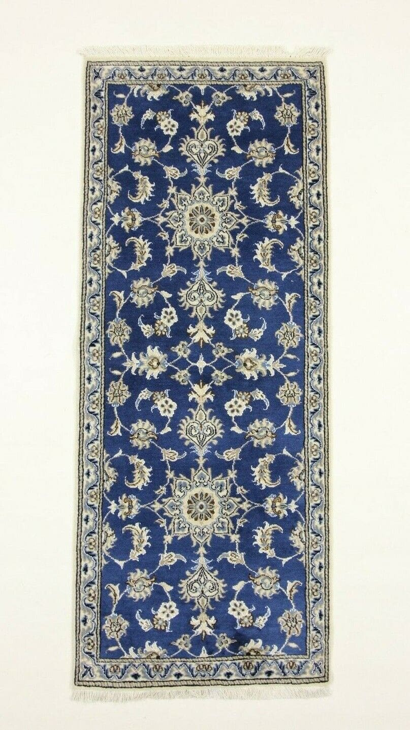 Wunderschöner Orientteppich Super Nain 200 X 80 CM – ca. 300000 Knoten/m², 90% Schurwolle & 10% Seide, handgeknüpft, Perserteppich Läufer